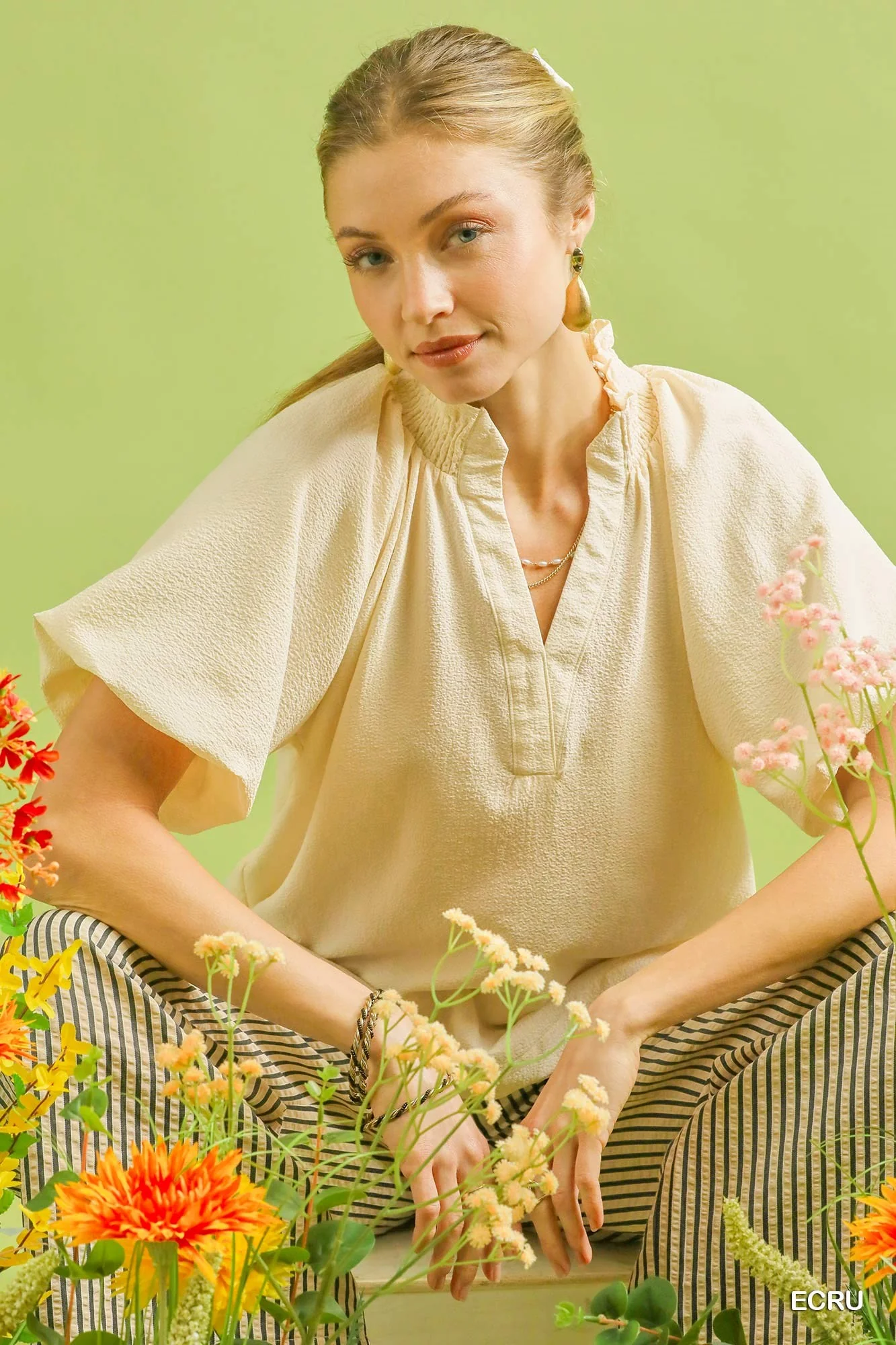 Umgee Scalloped Hem Textured Blouse - Image 2