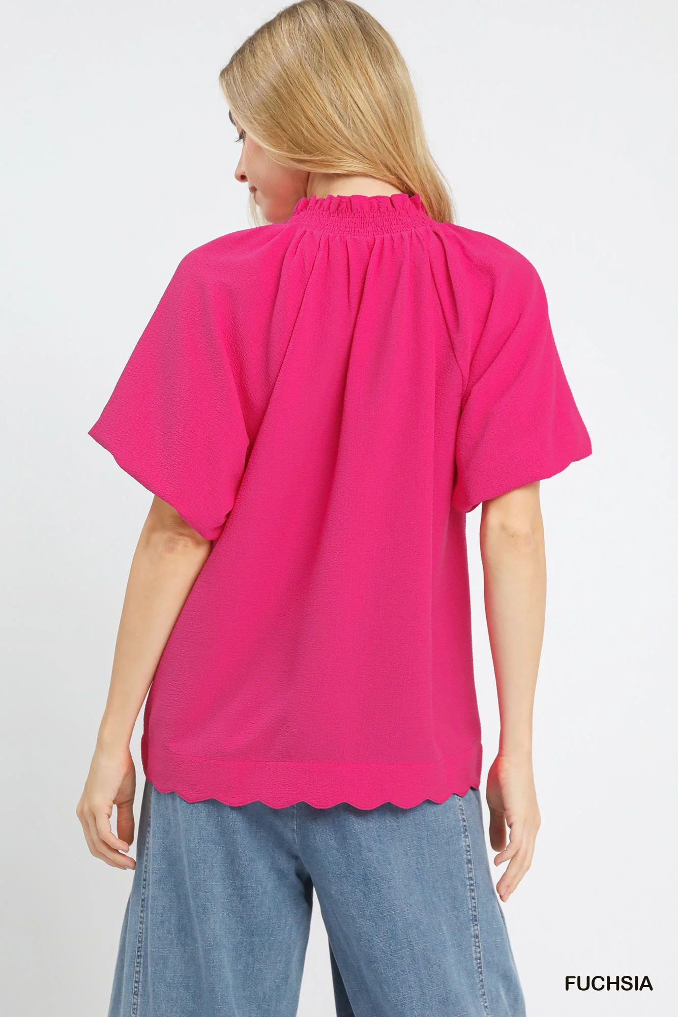 Umgee Scalloped Hem Textured Blouse - Image 2