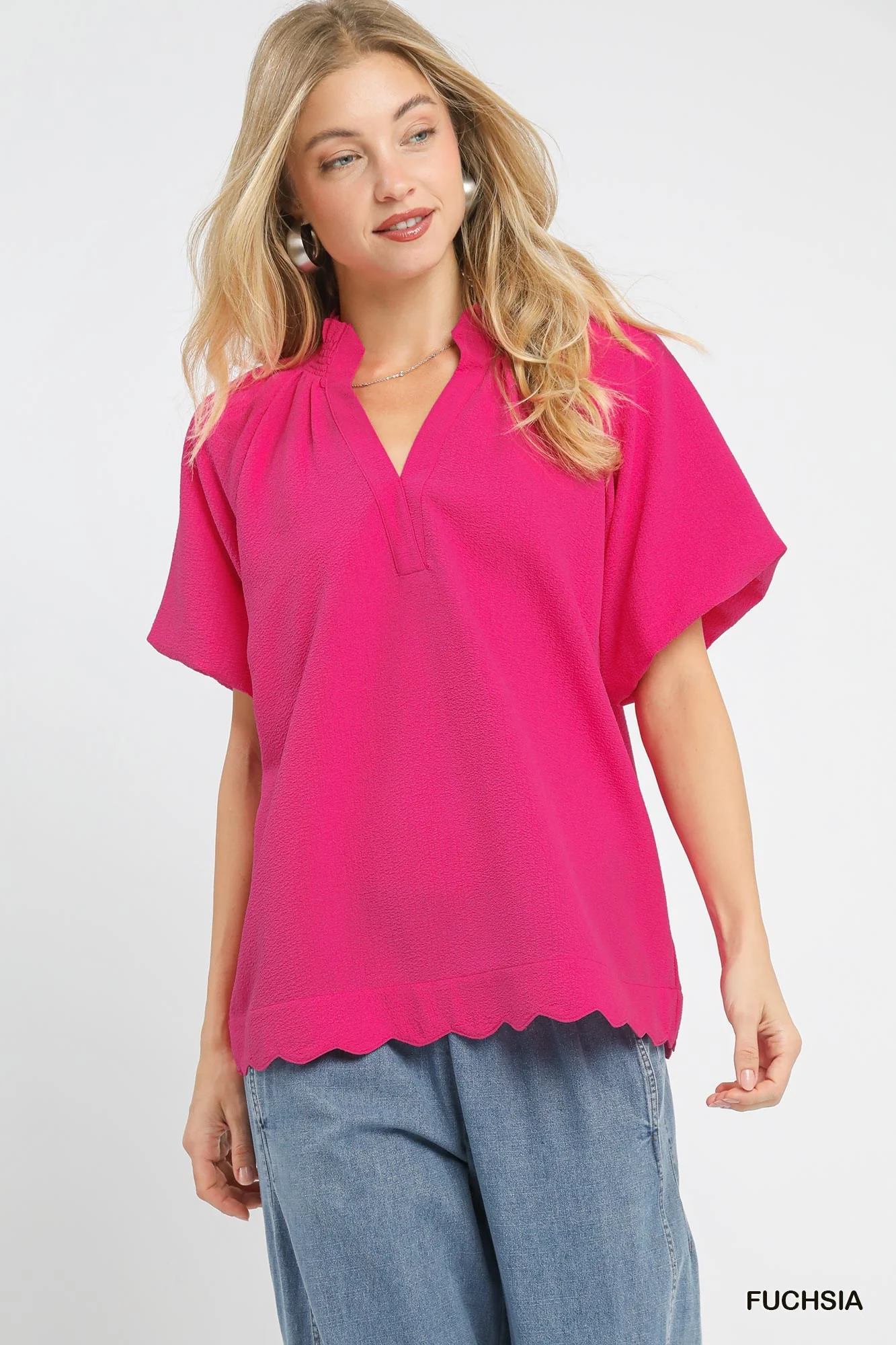 Umgee Scalloped Hem Textured Blouse - Image 3