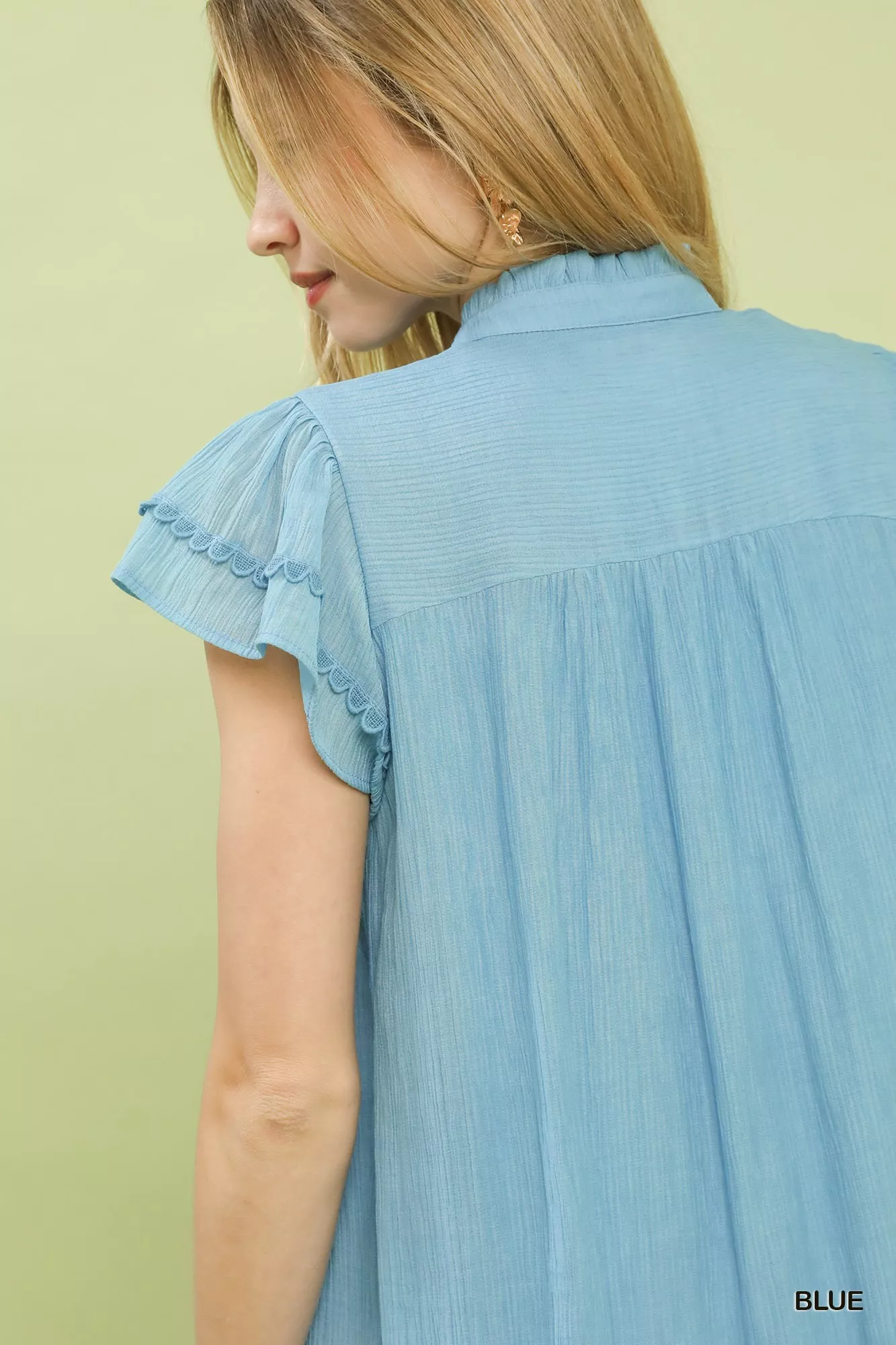 Umgee Scalloped Trim Flutter Sleeve Top - Image 5
