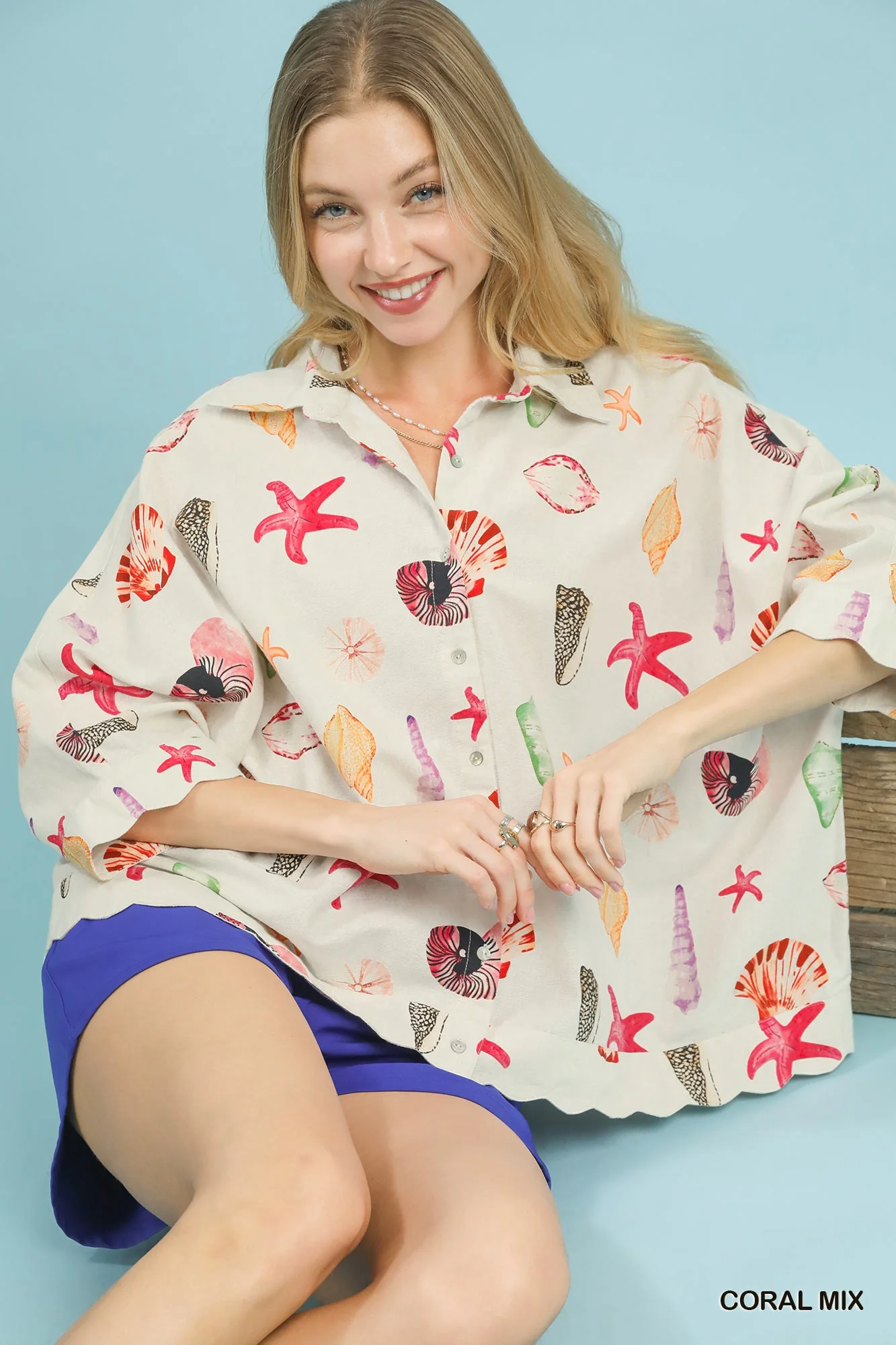 Umgee Seashell & Starfish Print Button-Down Top - Image 6