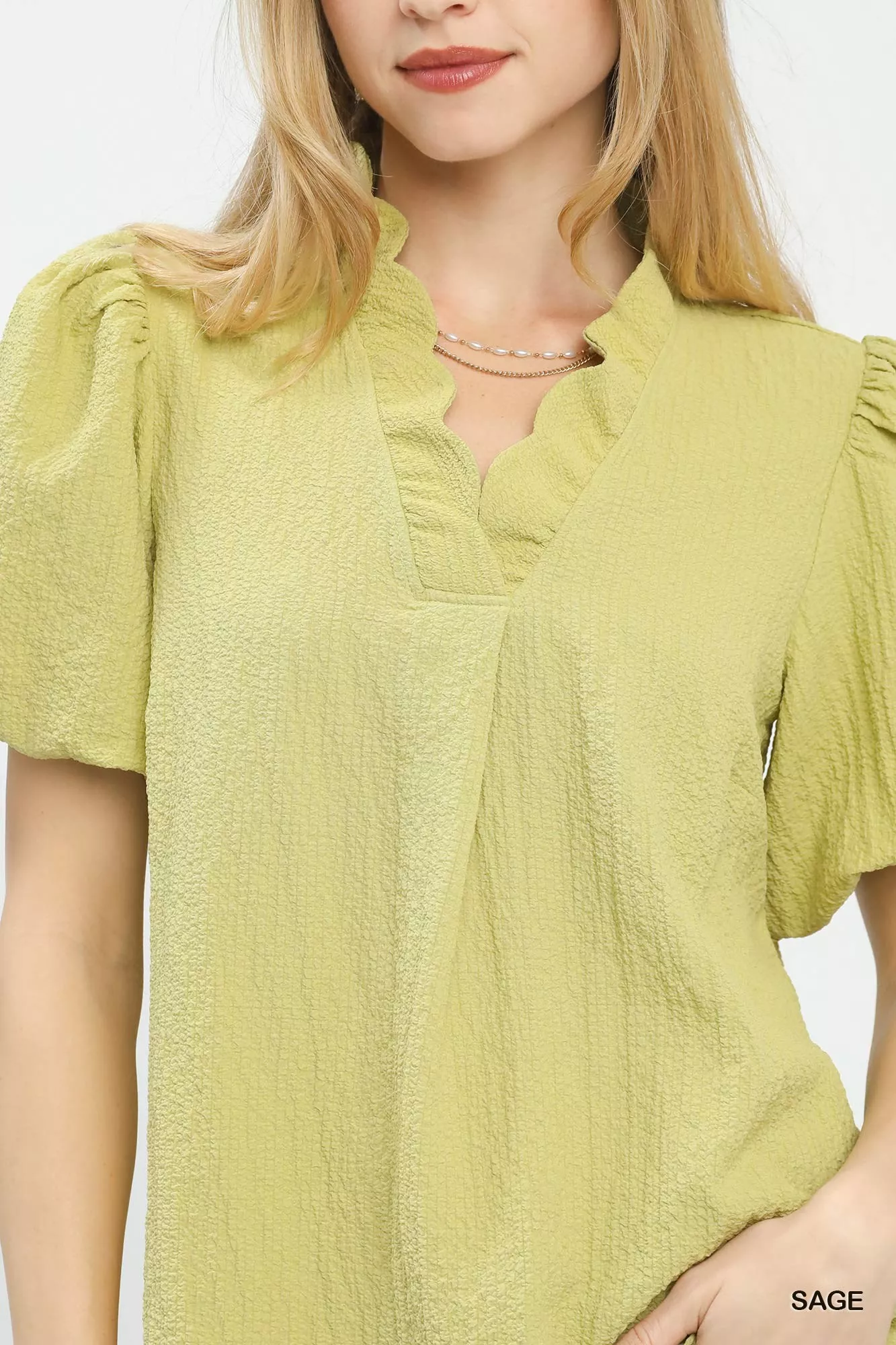 Umgee Seersucker Puff Sleeve Blouse - Image 2