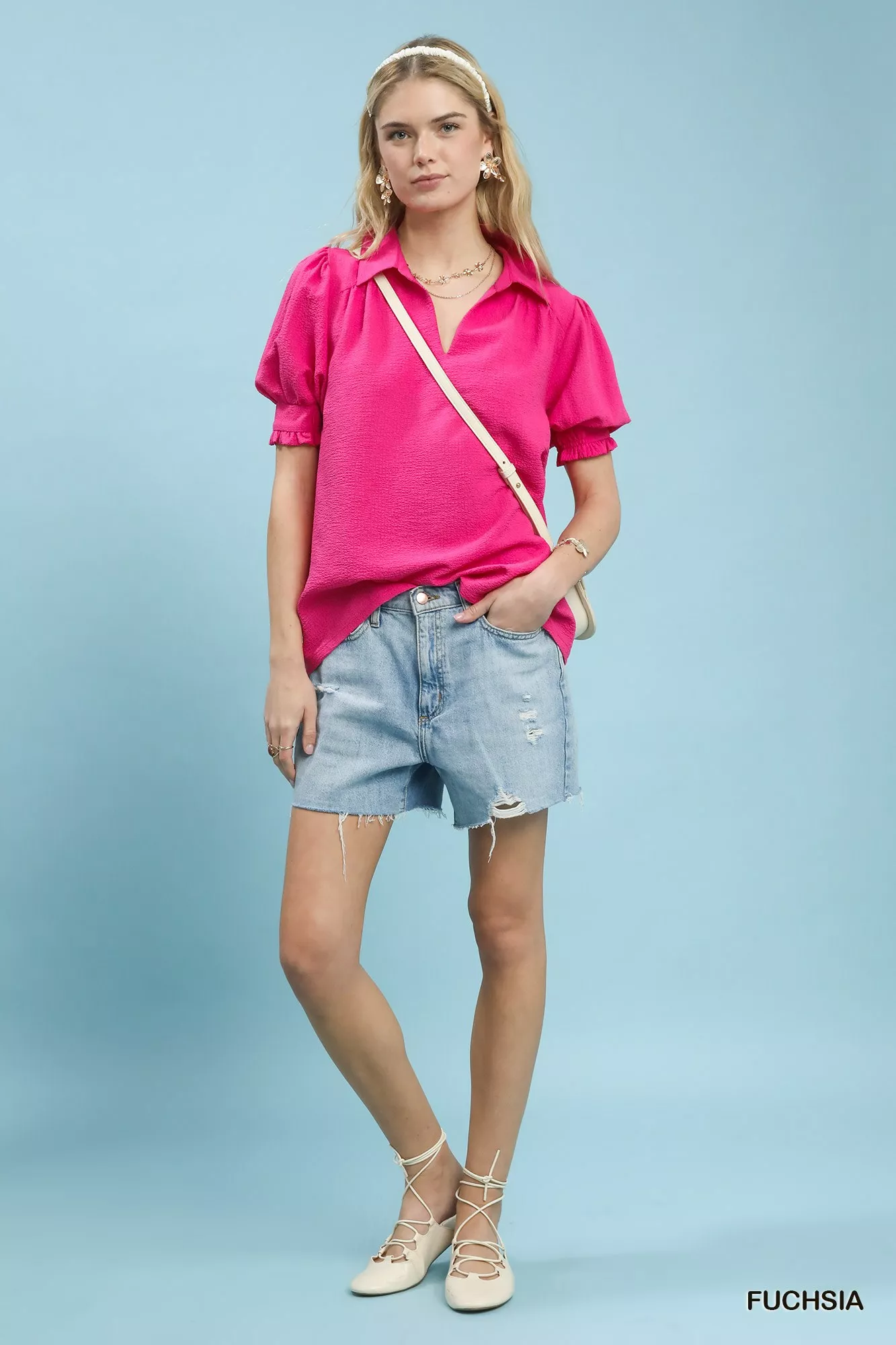Umgee Seersucker Puff Sleeve Blouse - Image 4
