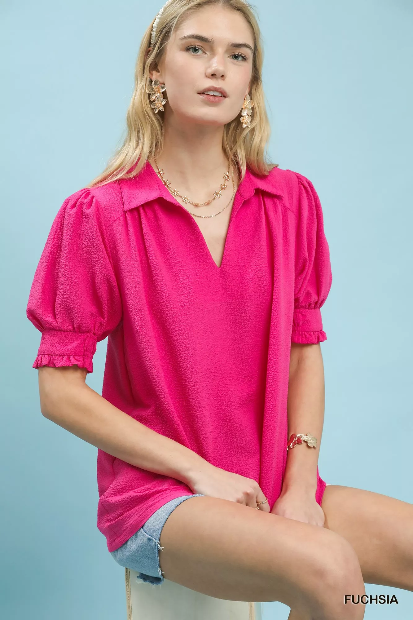 Umgee Seersucker Puff Sleeve Blouse - Image 5