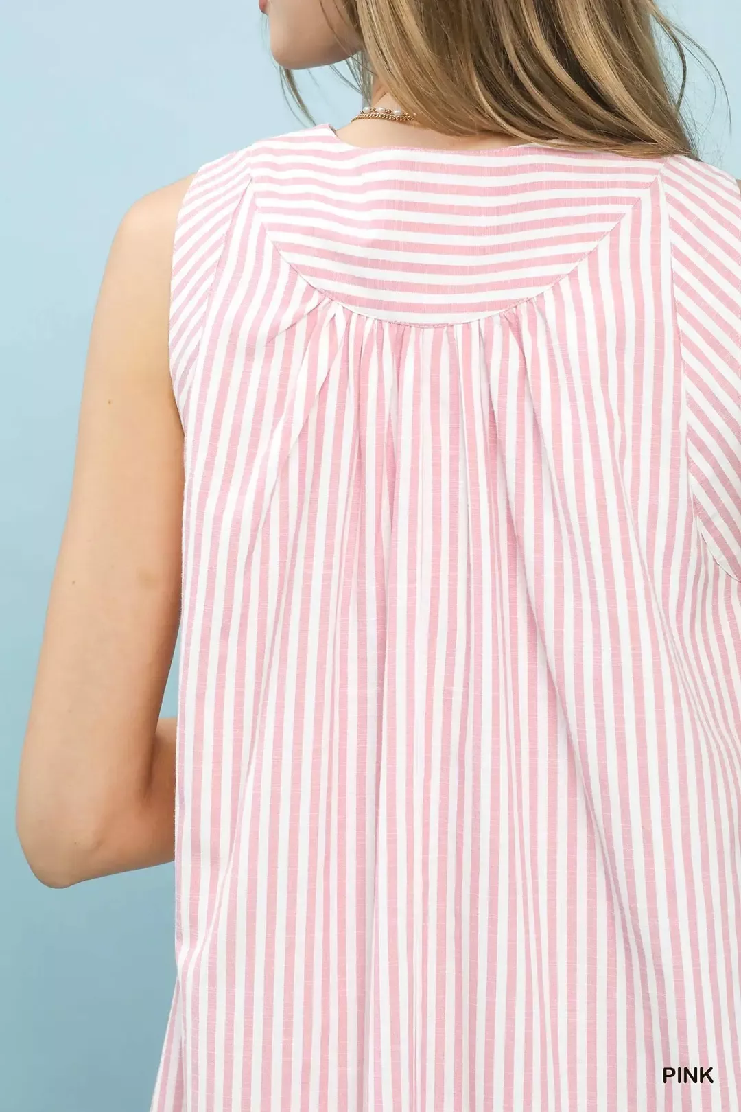 Umgee Sleeveless A-Line Stripe Mini Dress with Pockets - Image 4