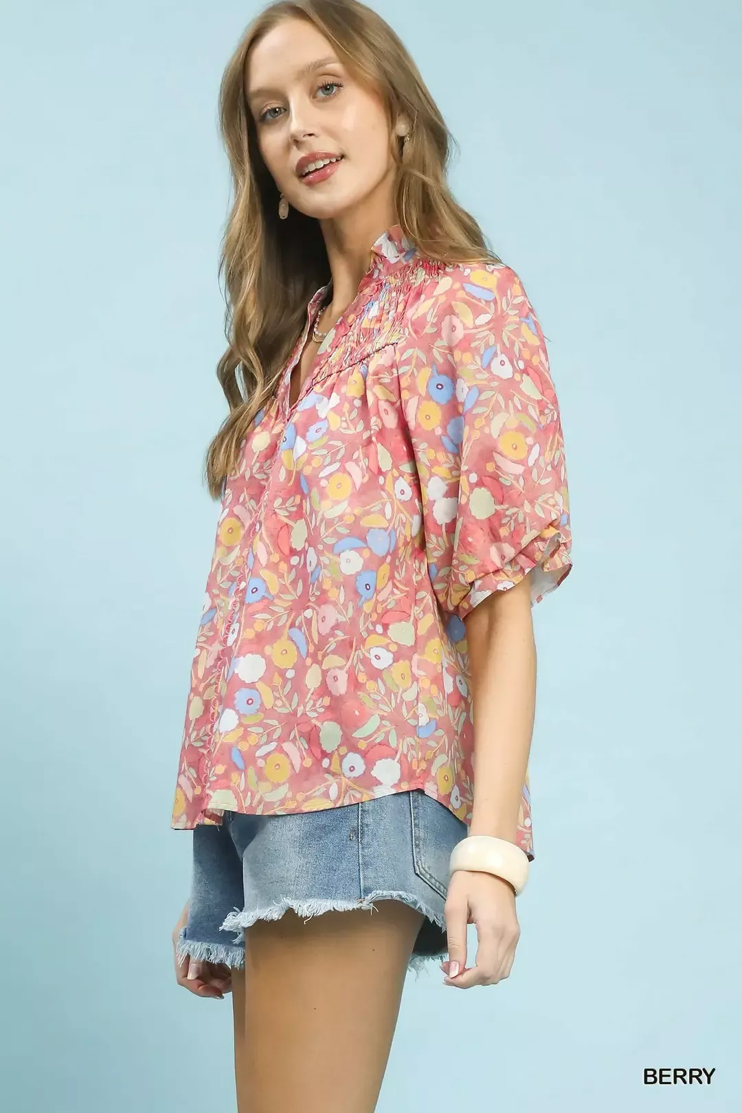 Umgee Smocked Floral Ruffle Trim Top - Image 2