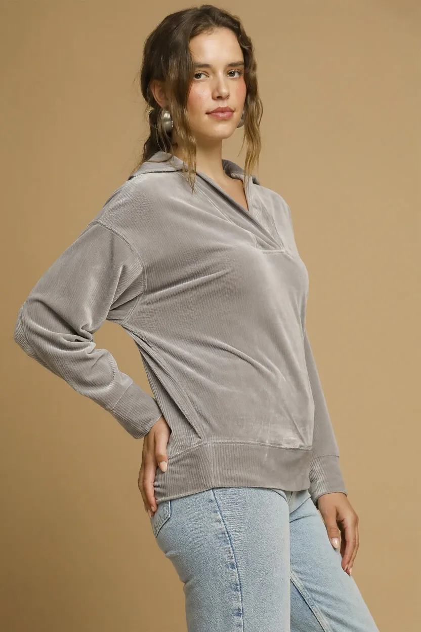 Umgee Soft Thermal Collared Long Sleeve Top - Image 4