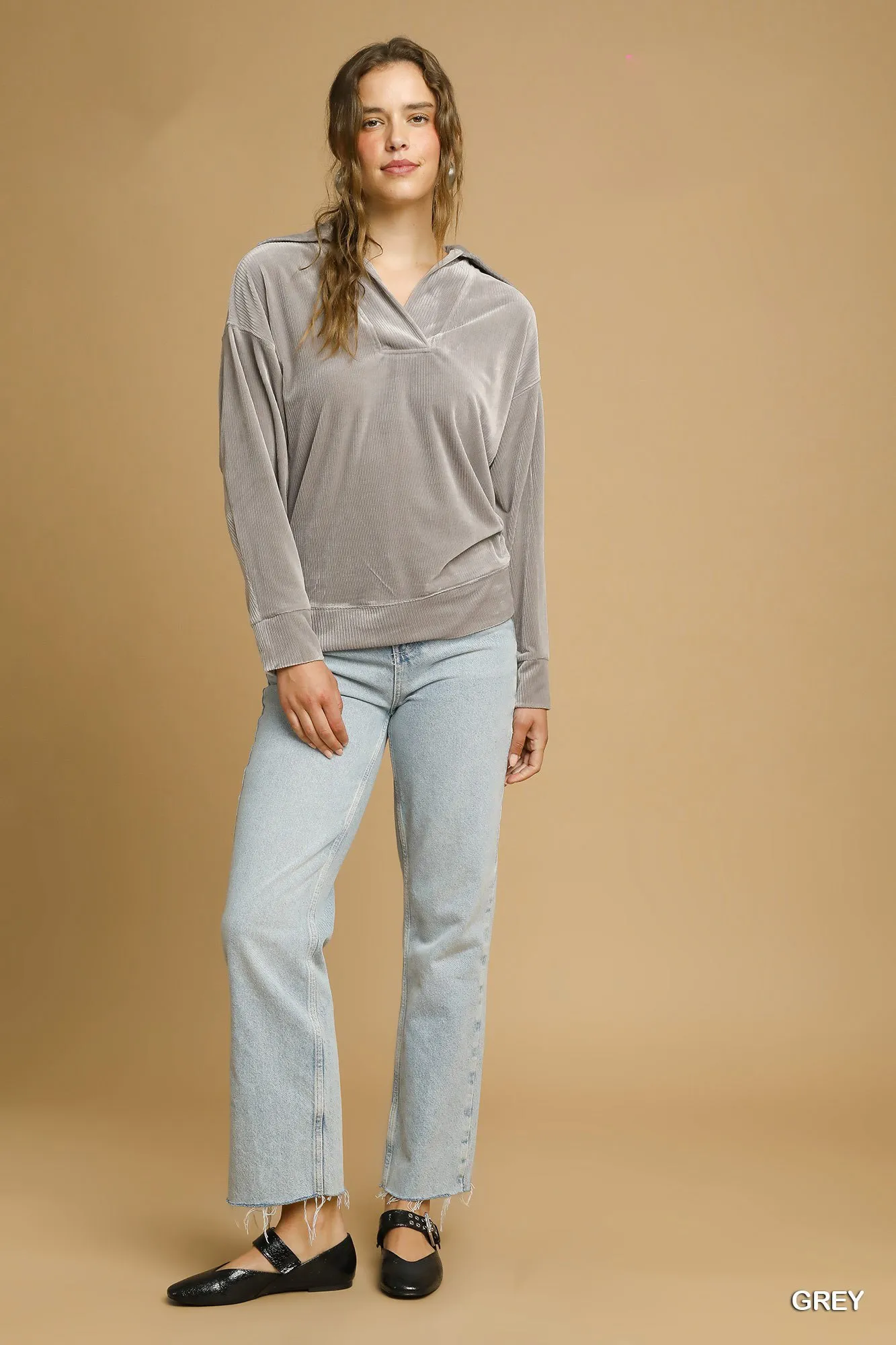 Umgee Soft Thermal Collared Long Sleeve Top - Image 5