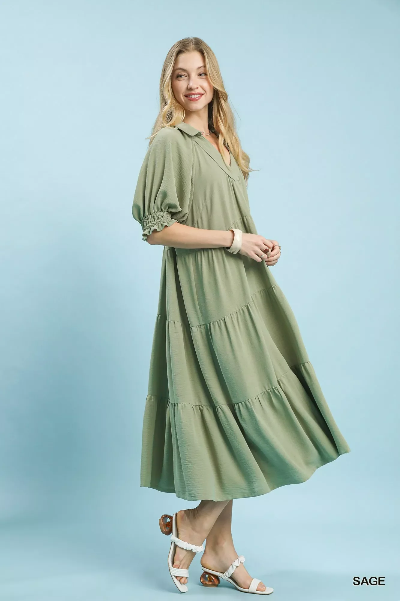 Umgee Solid Tiered Midi Dress - Image 3