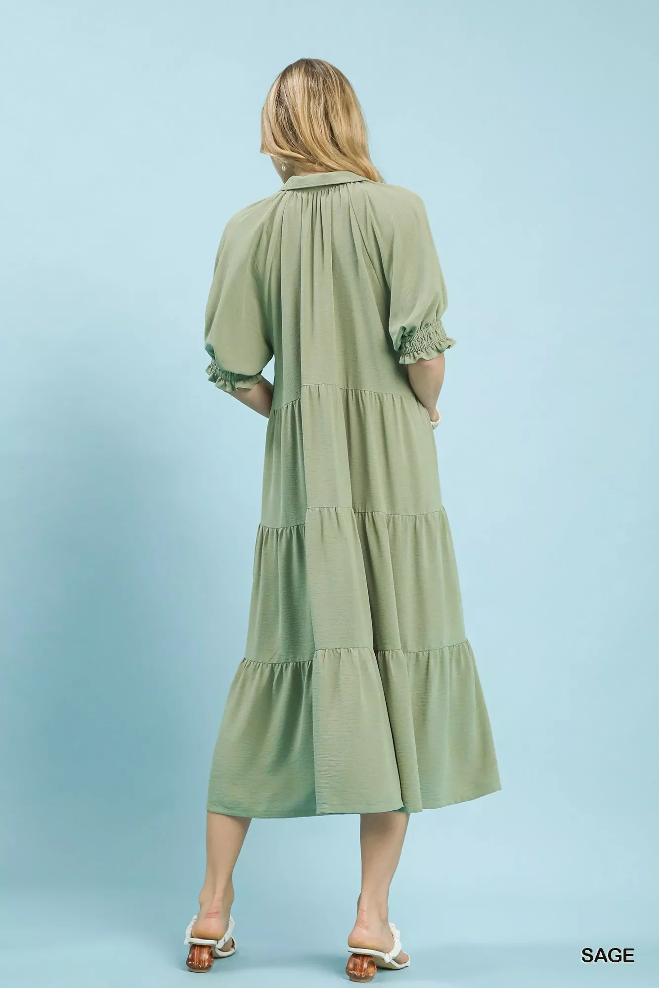 Umgee Solid Tiered Midi Dress - Image 4