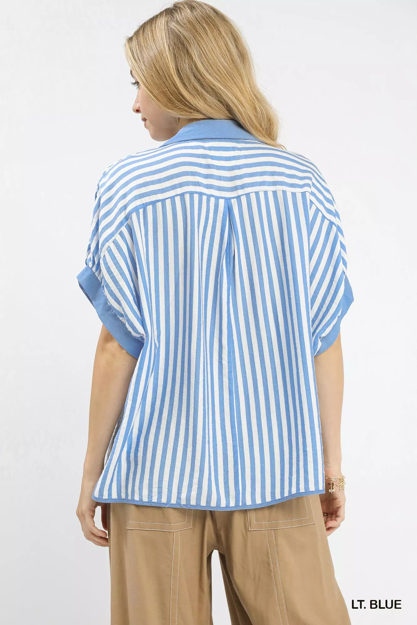 Umgee Stripe Collared Oversized Top - Image 4