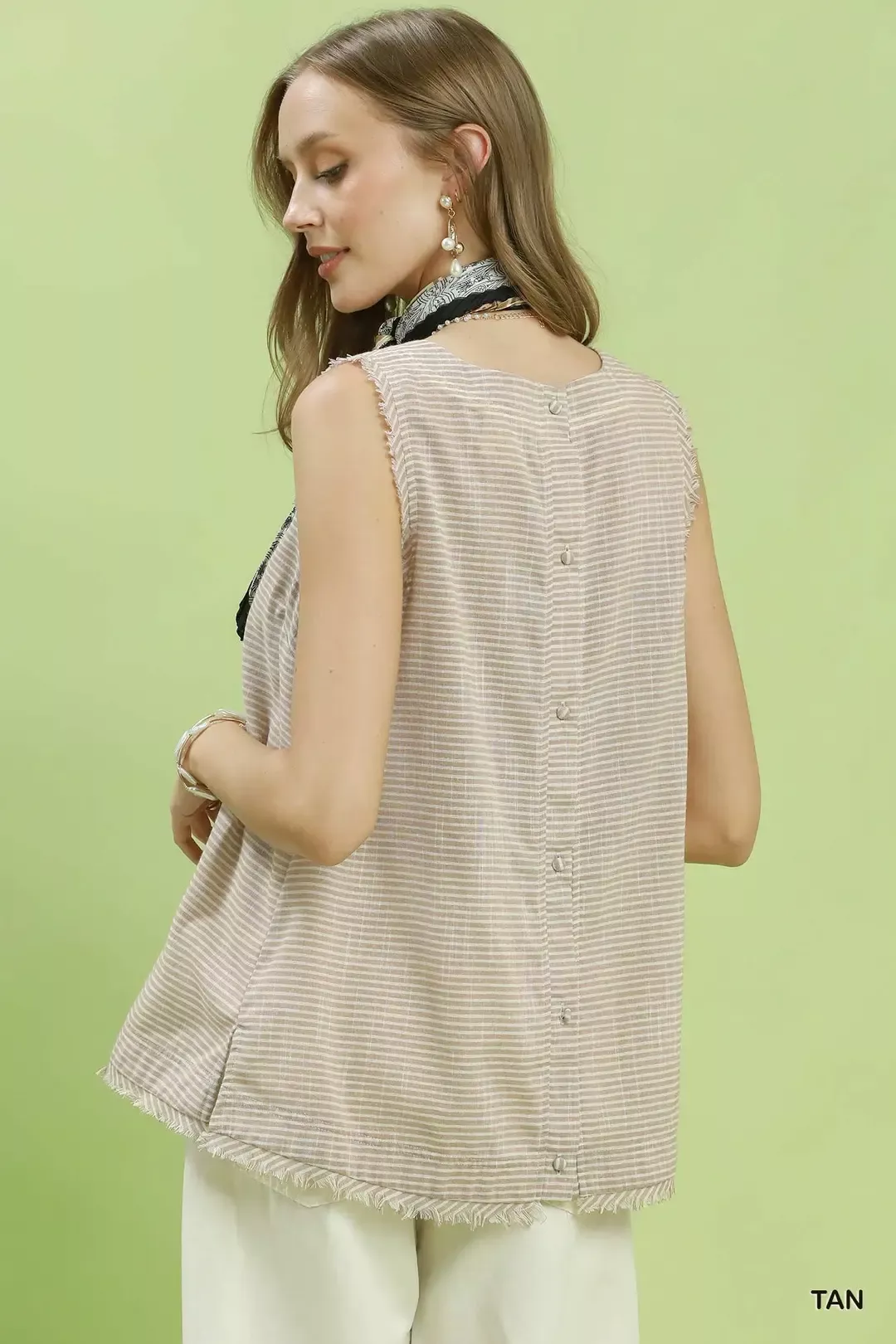Umgee Stripe Fringe Trim Sleeveless Top - Image 3