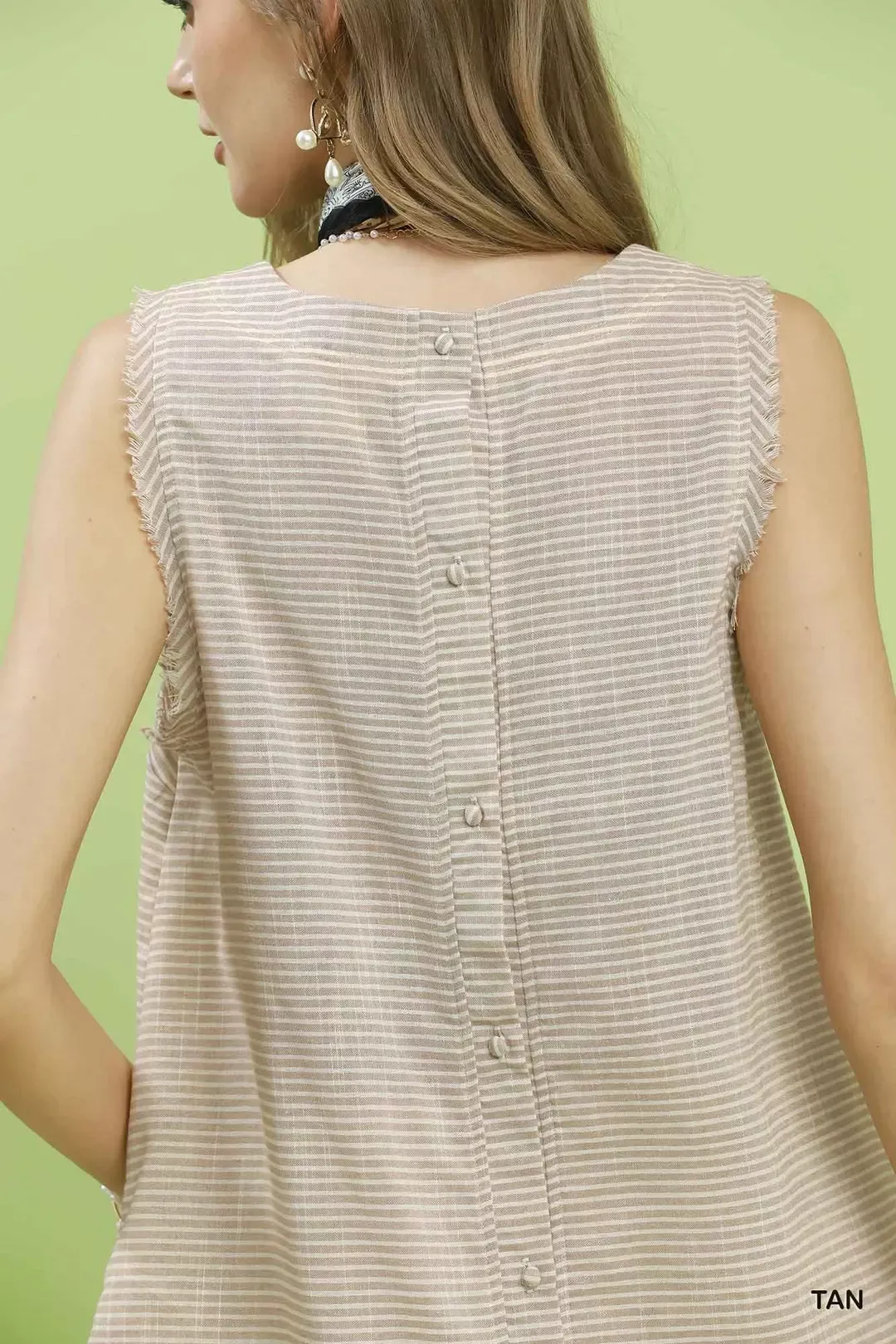 Umgee Stripe Fringe Trim Sleeveless Top - Image 4