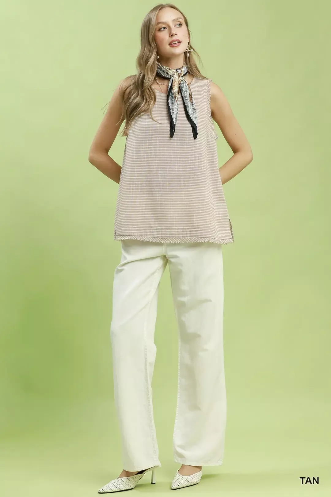 Umgee Stripe Fringe Trim Sleeveless Top - Image 5