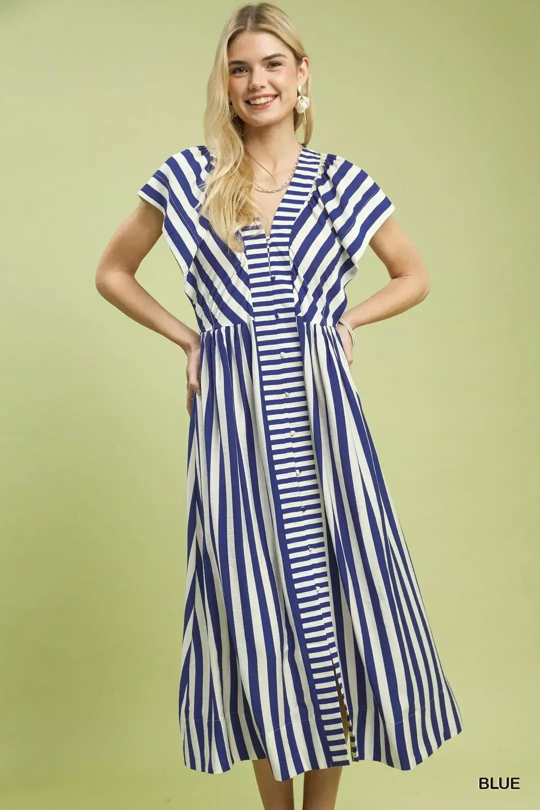 Umgee Striped Button-Front Midi Dress - Image 4