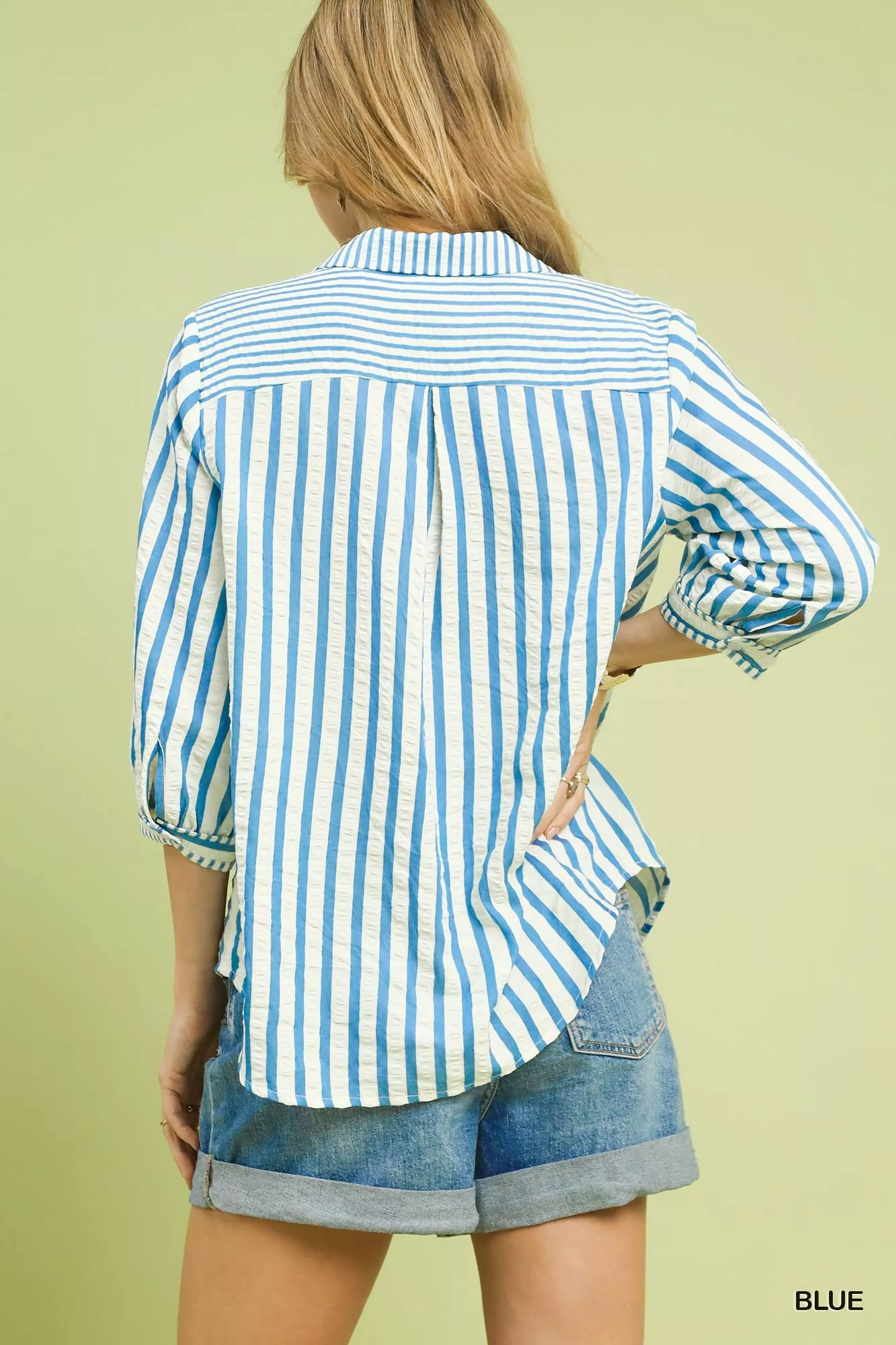 Umgee Striped Collared Neck Blouse - Image 3