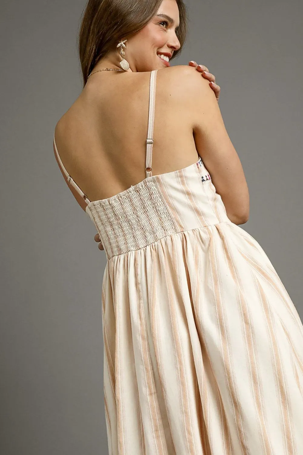 Umgee Striped Colorful Embroidered Trim Cami Dress - Image 4