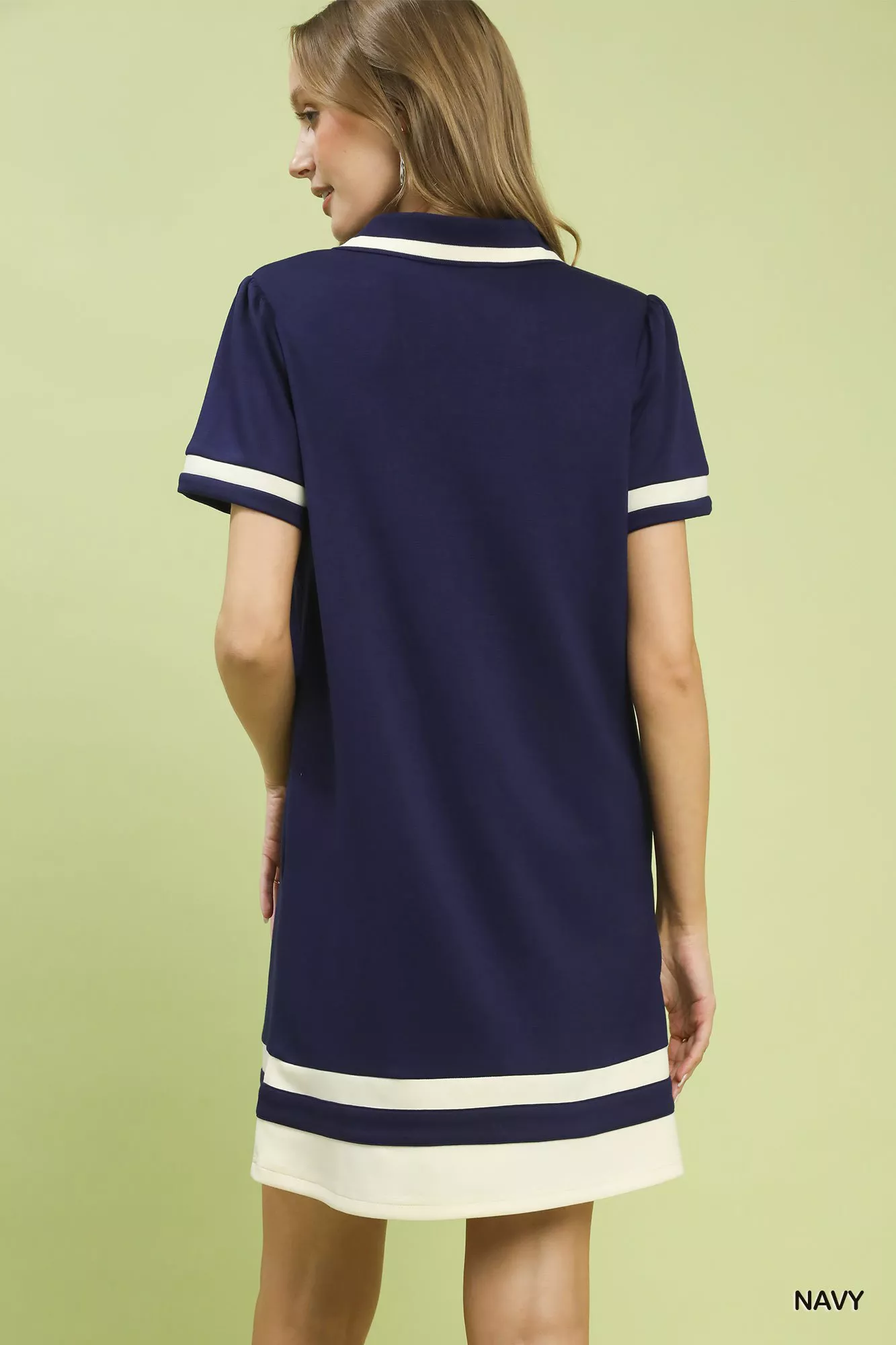 Umgee Striped Contrast Short Sleeve Shift Dress - Image 3