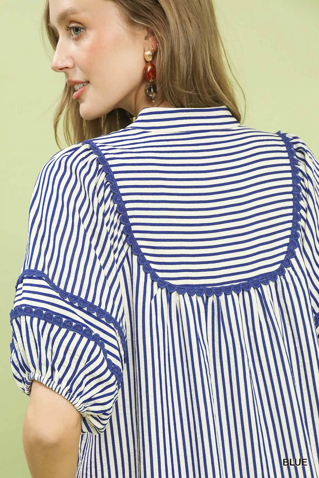 Umgee Striped Puff Sleeve Midi Dress - Image 5