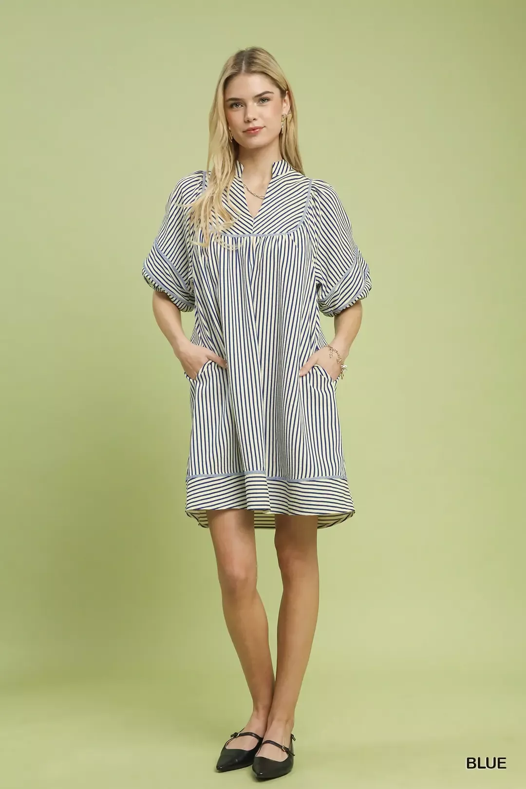Umgee Striped Puff Sleeve Shift Dress - Image 5