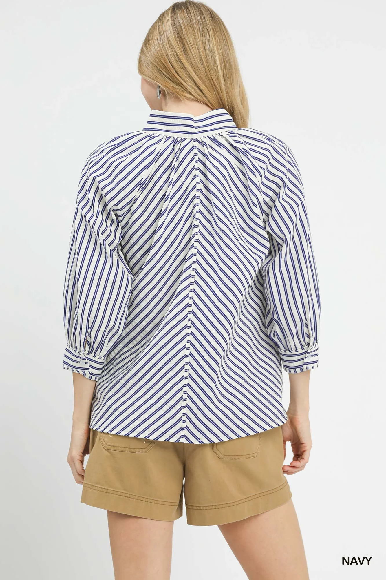 Umgee Striped V-Neck Button Down Top - Image 3