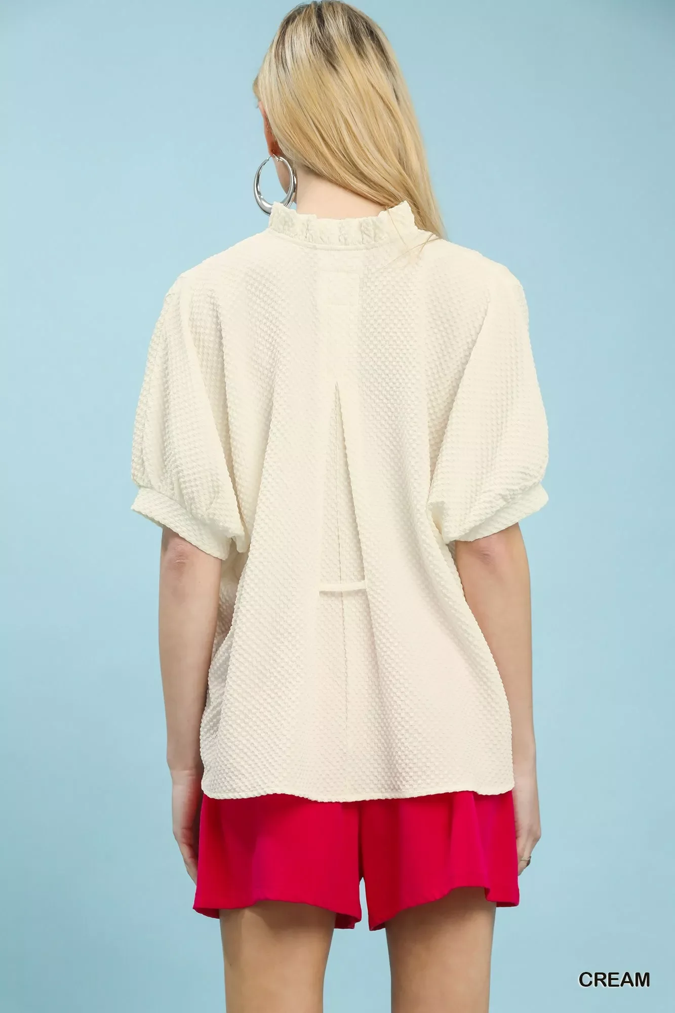 Umgee Textured Jacquard Short Sleeve Top - Image 3