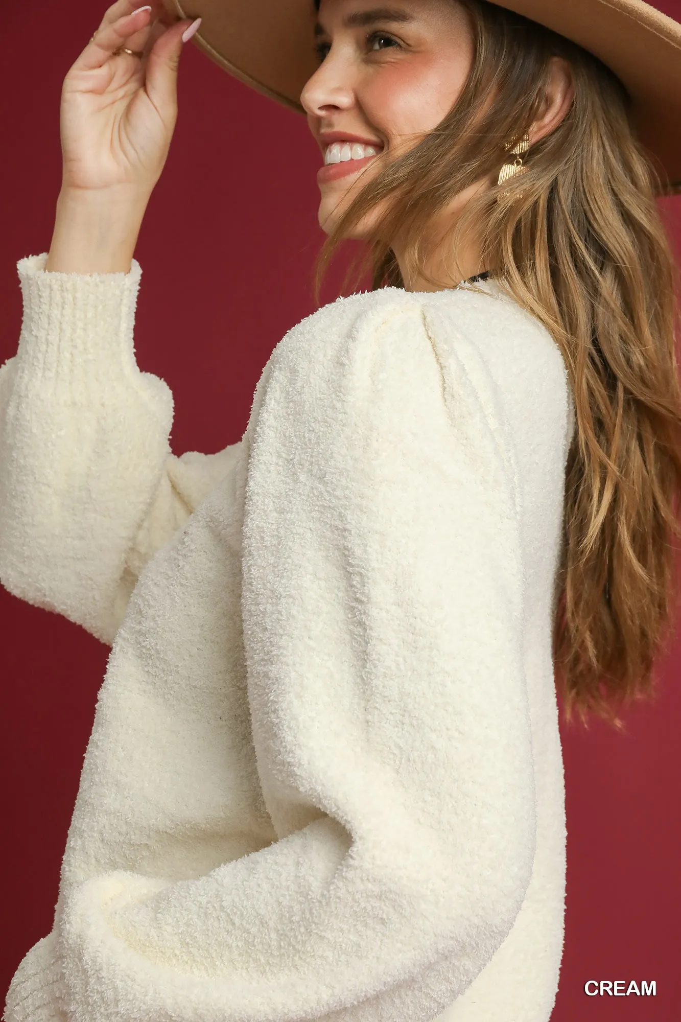 Umgee Textured Long Sleeve Sweater with Ribbed Trim - Image 5