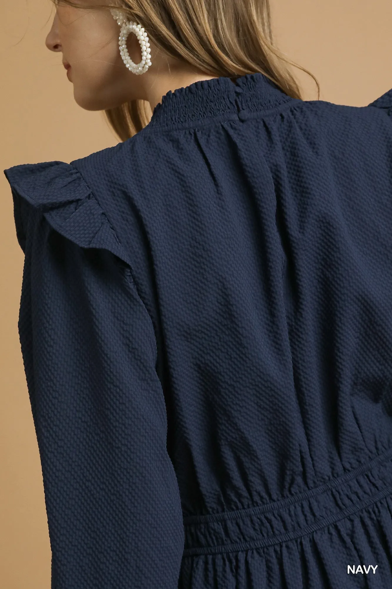 Umgee Textured Midi Dress with Ruffle Shoulder Detail - Image 5