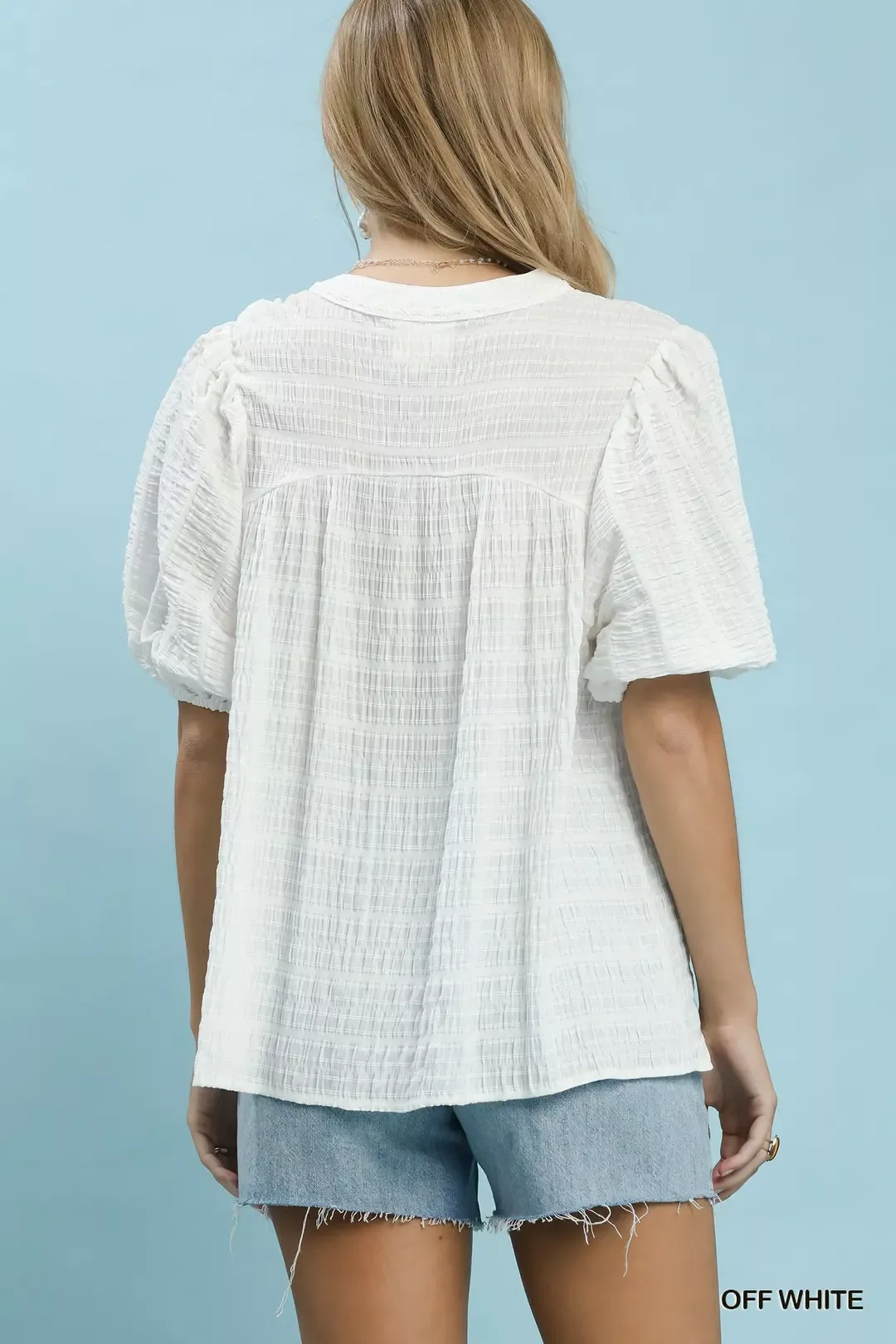 Umgee Textured Puff Sleeve Blouse - Image 3
