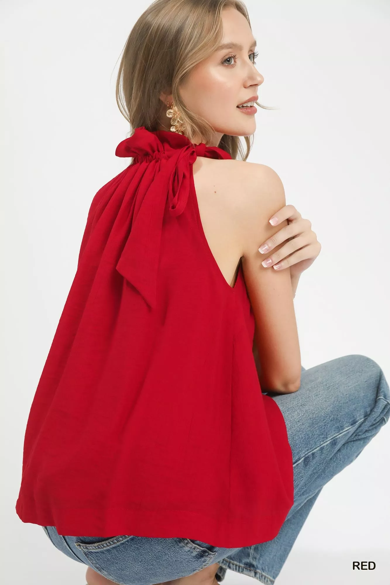 Umgee Tie-Neck Ruffle Halter Boho Top - Image 5