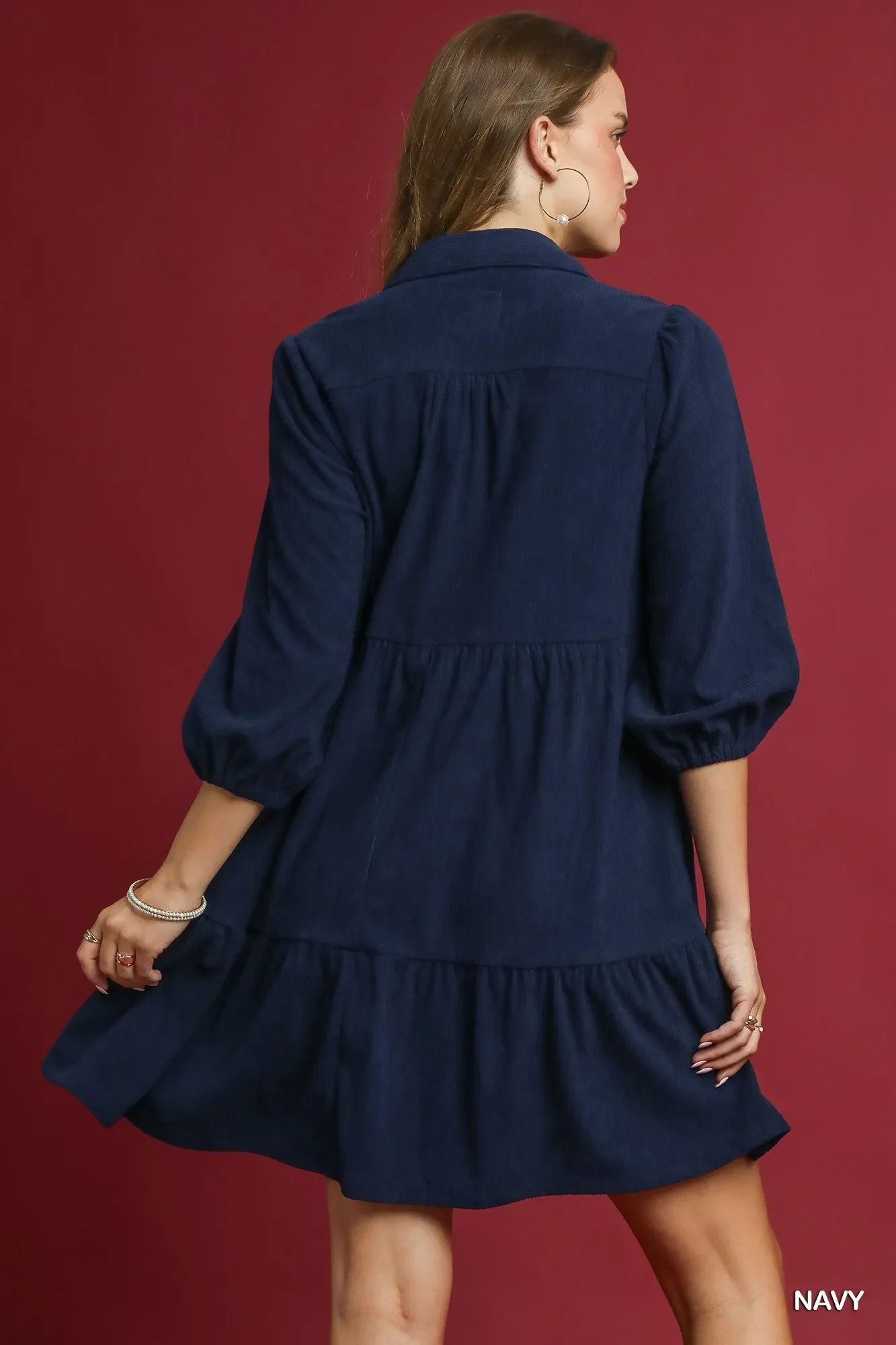 Umgee Tiered Corduroy Mini Dress with Balloon Sleeves - Image 4