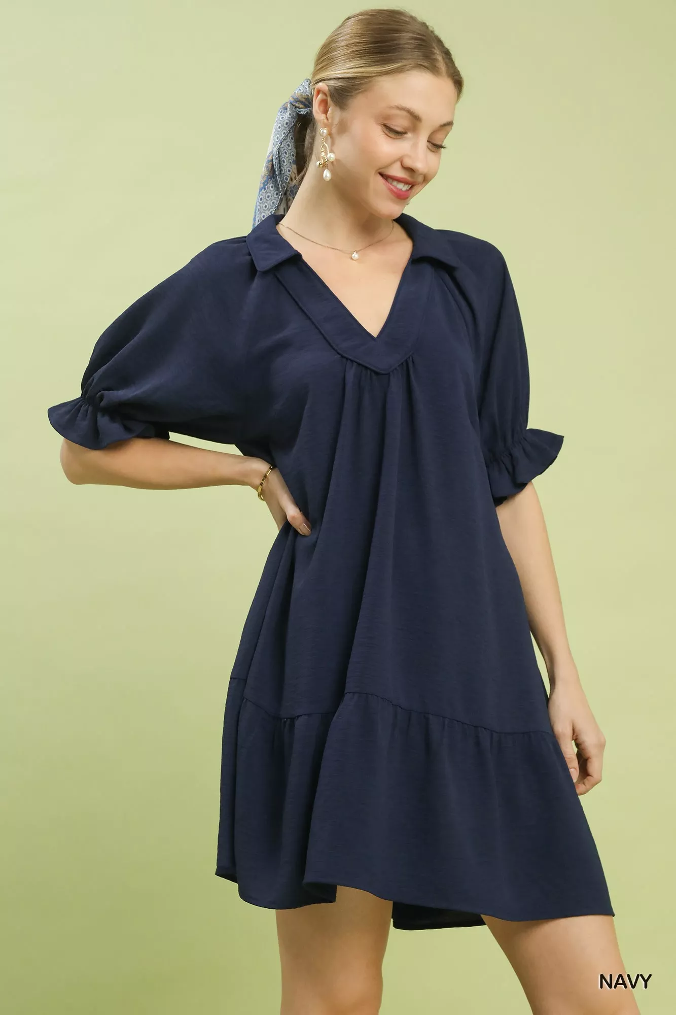 Umgee Tiered Puff Sleeve Babydoll Dress - Image 2