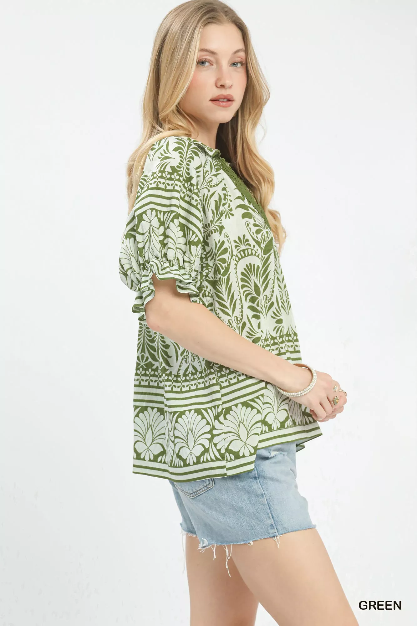 Umgee Two Tone Boarder Print Top - Image 3
