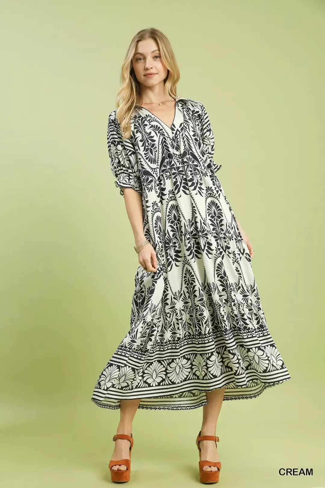 Umgee Two tone Border Print Midi Dress - Image 2
