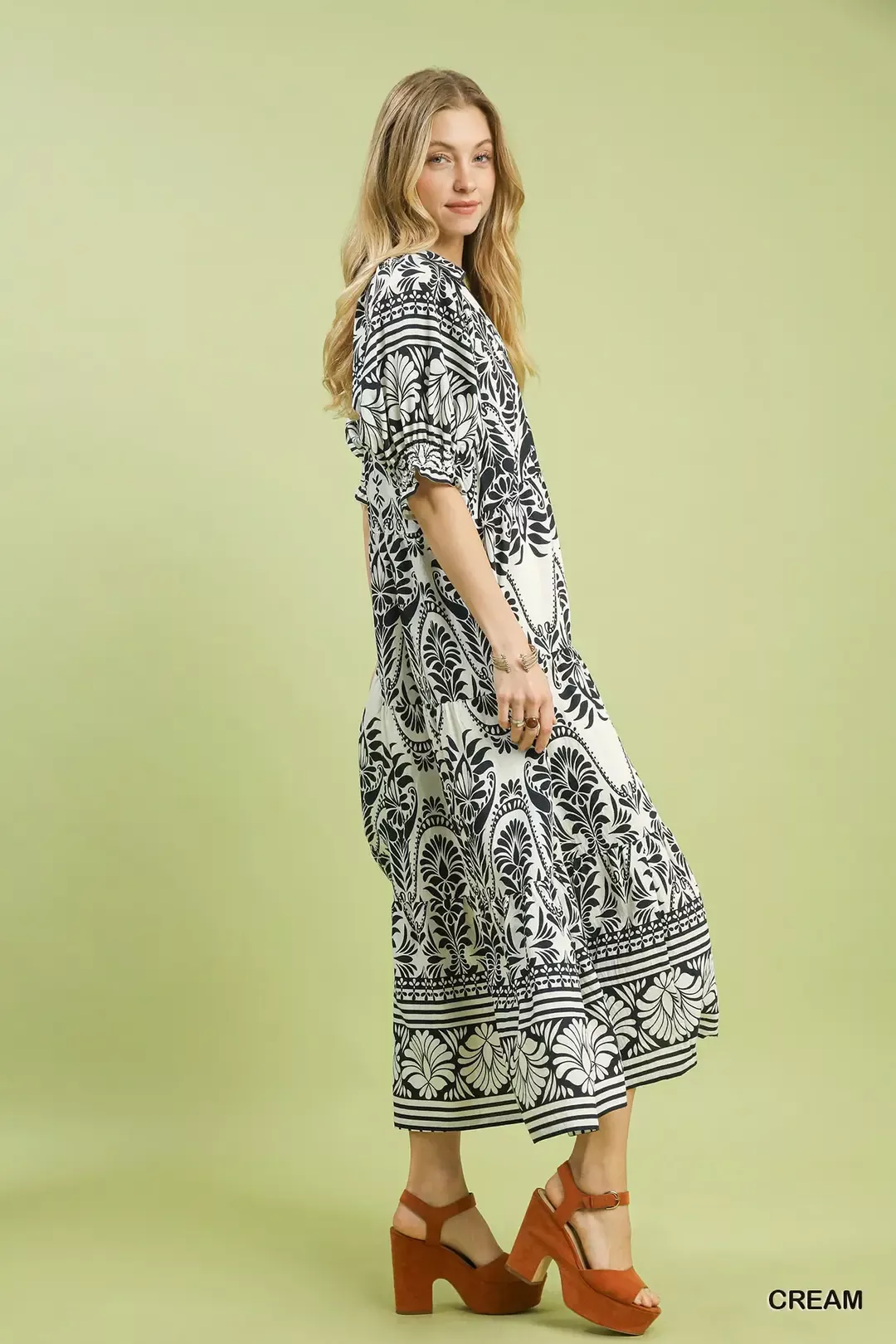 Umgee Two tone Border Print Midi Dress - Image 3