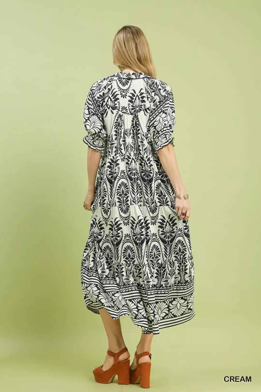 Umgee Two tone Border Print Midi Dress - Image 4