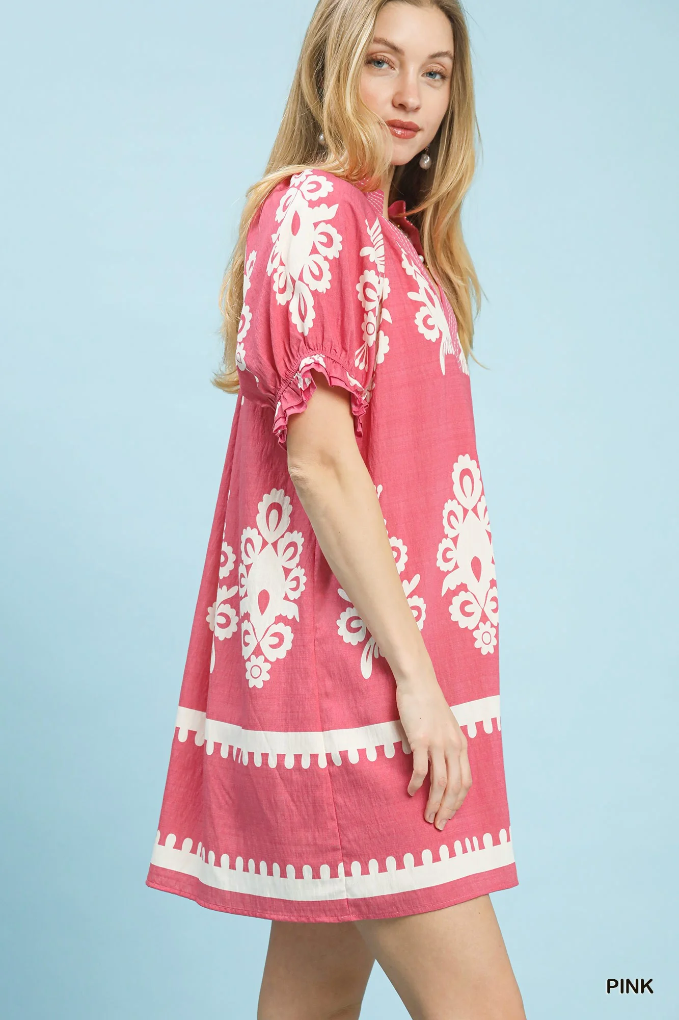 Umgee Two Tone Border Print Mini Dress - Image 2