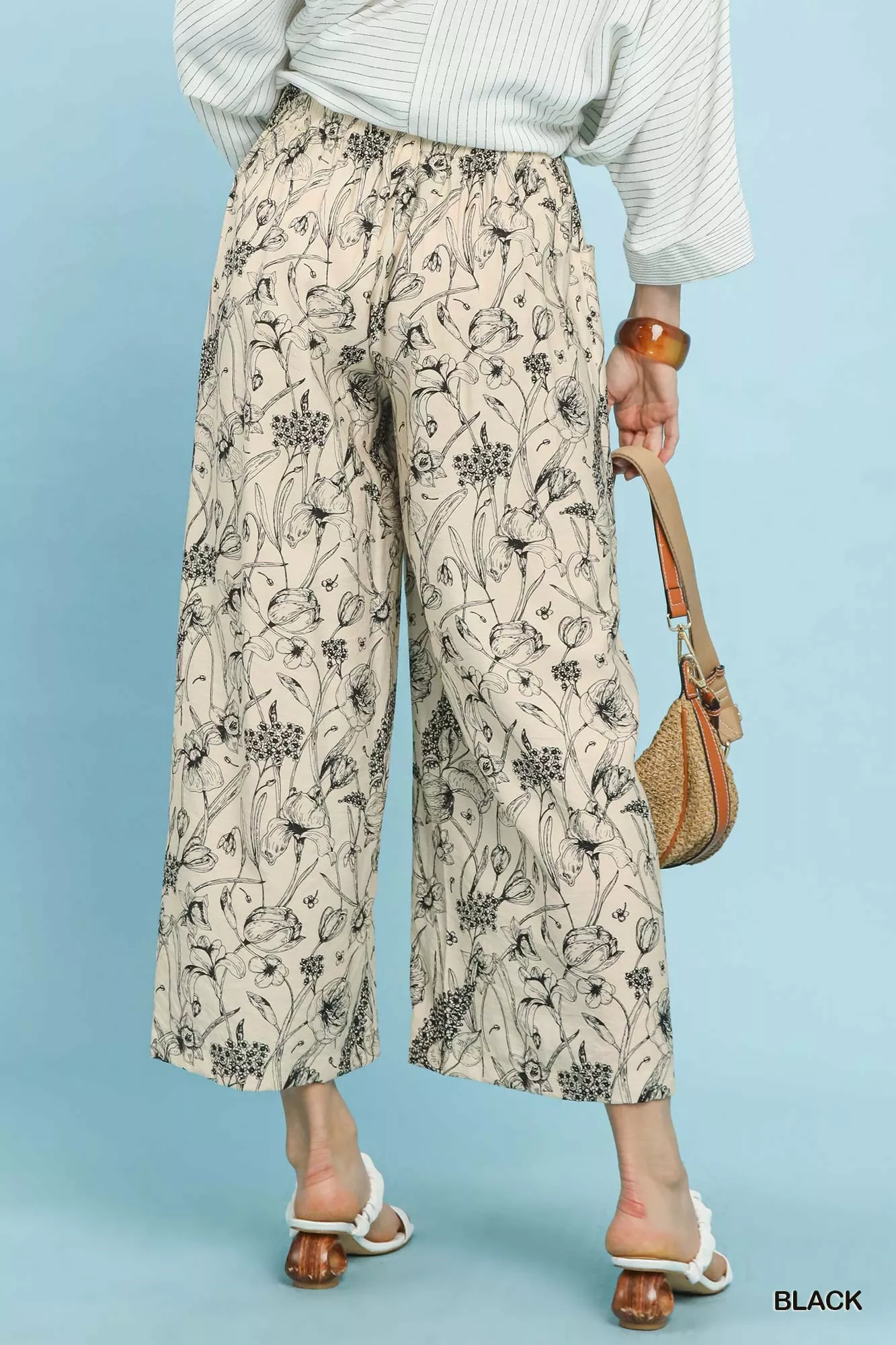 Umgee Two Tone Floral Print Pants - Image 3