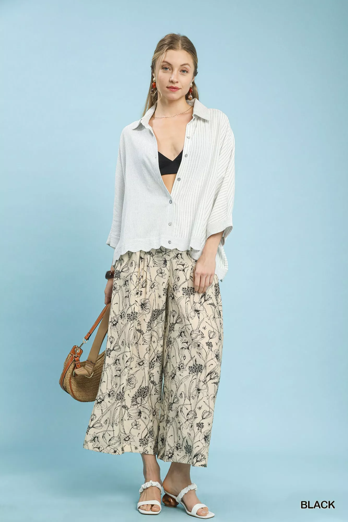 Umgee Two Tone Floral Print Pants - Image 4