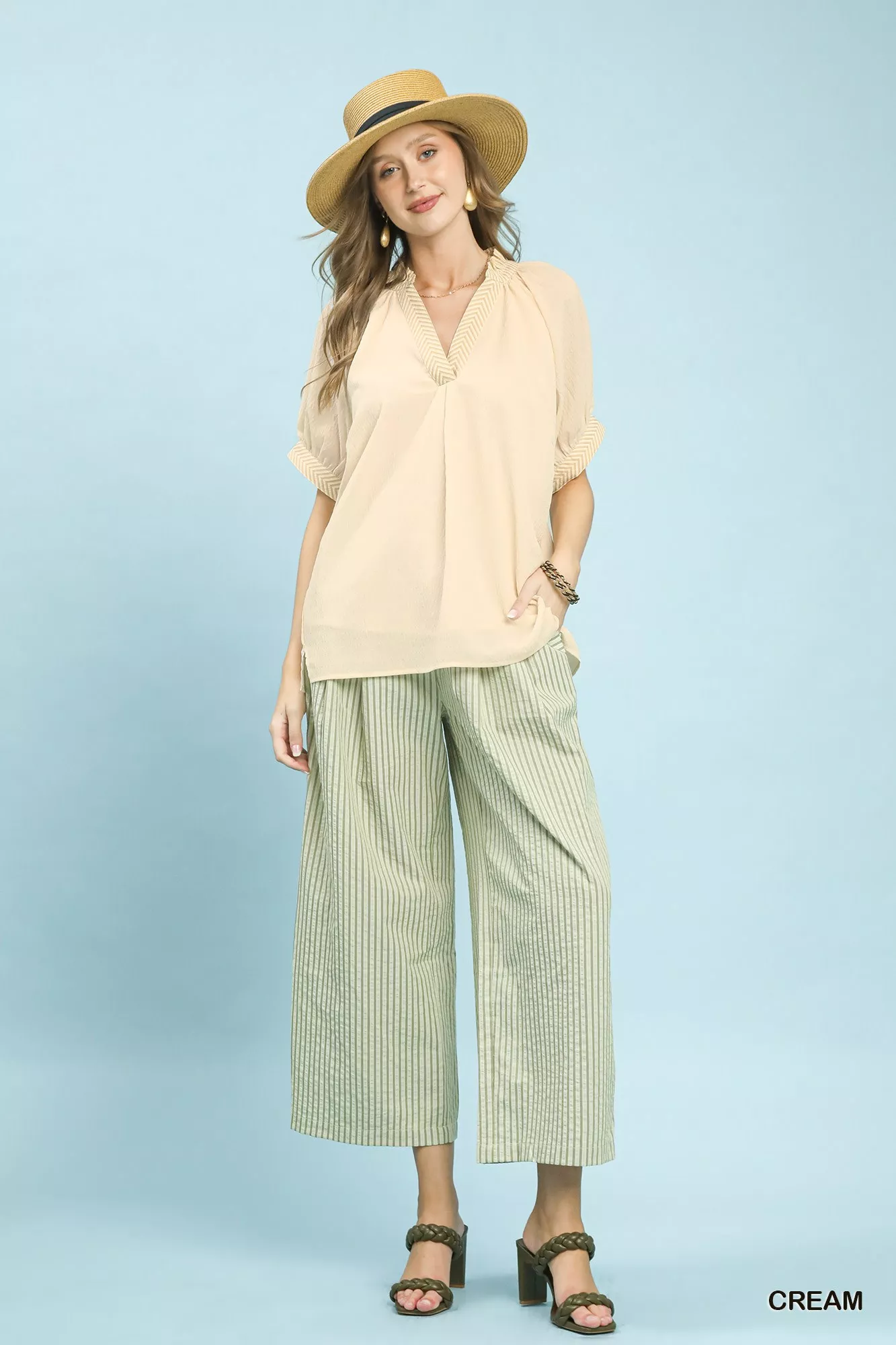 Umgee V-Neck Short Sleeve Blouse - Image 4