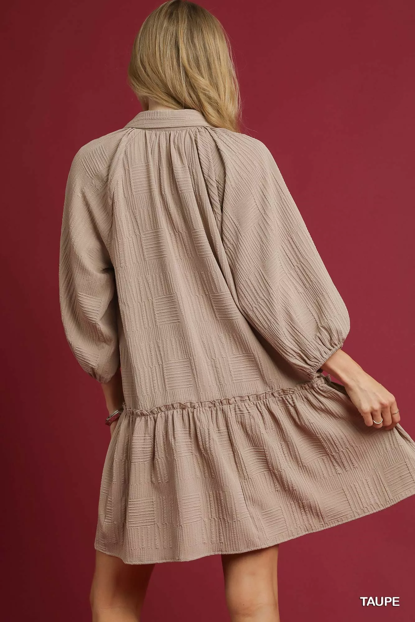 Umgee V-Neck Tiered Mini Dress - Image 3