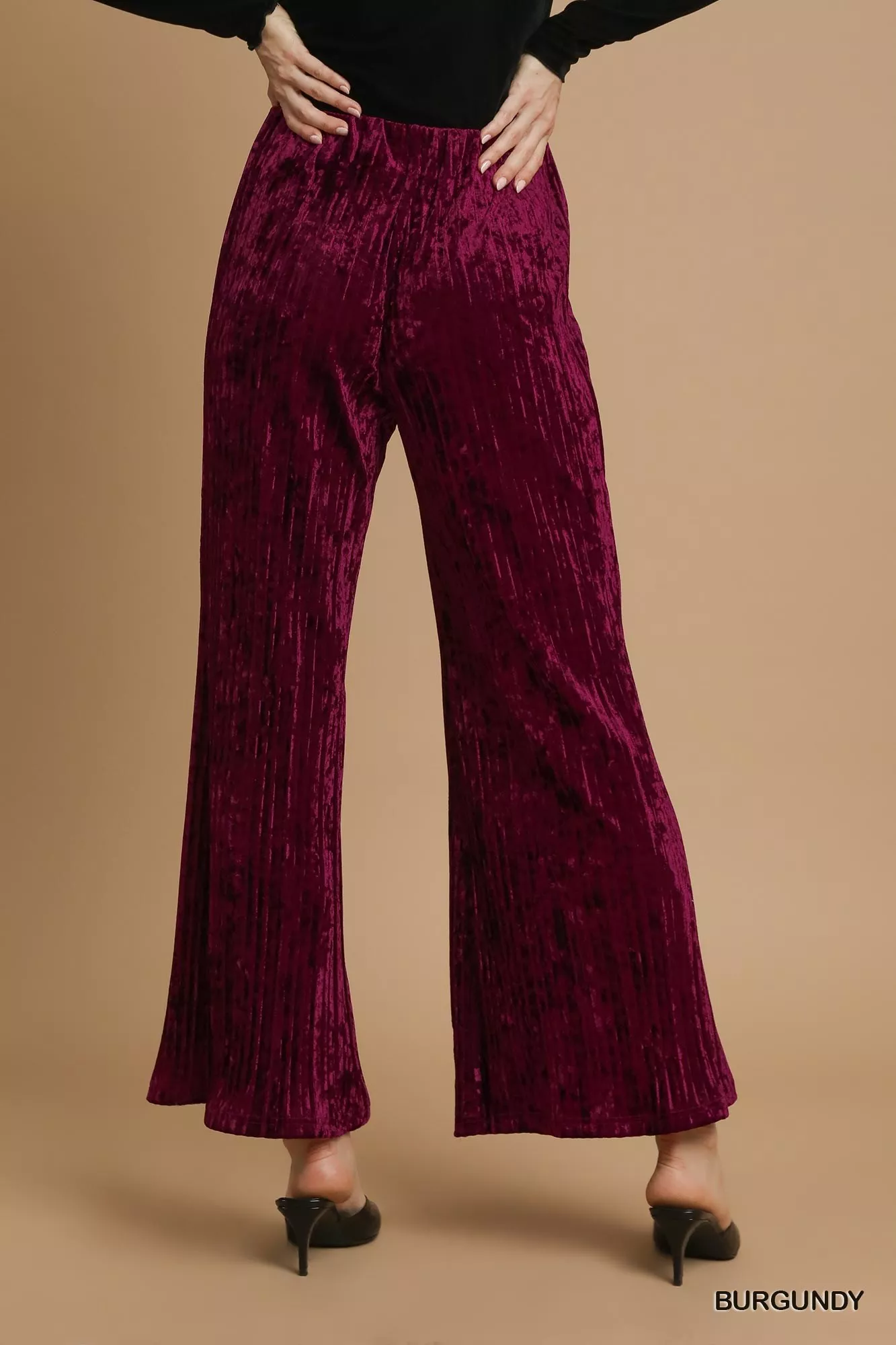 Umgee Velvet Pleated Wide Leg Pants - Image 5