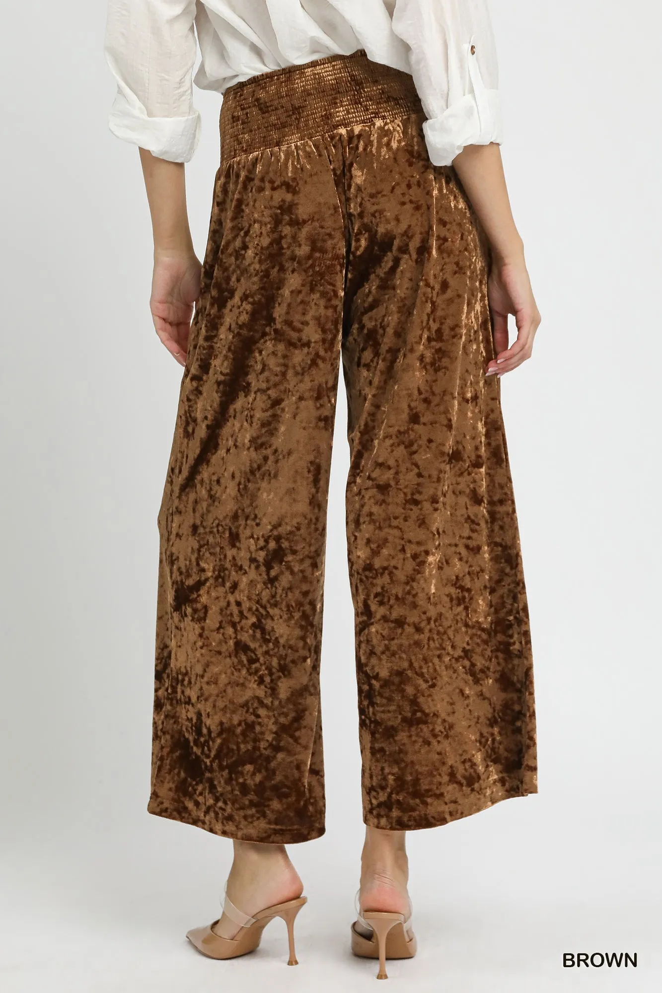 Umgee Velvet Smocked Waistband Wide Leg Pants - Image 2