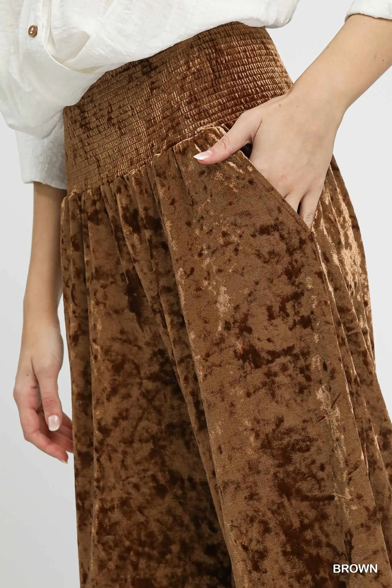 Umgee Velvet Smocked Waistband Wide Leg Pants - Image 6