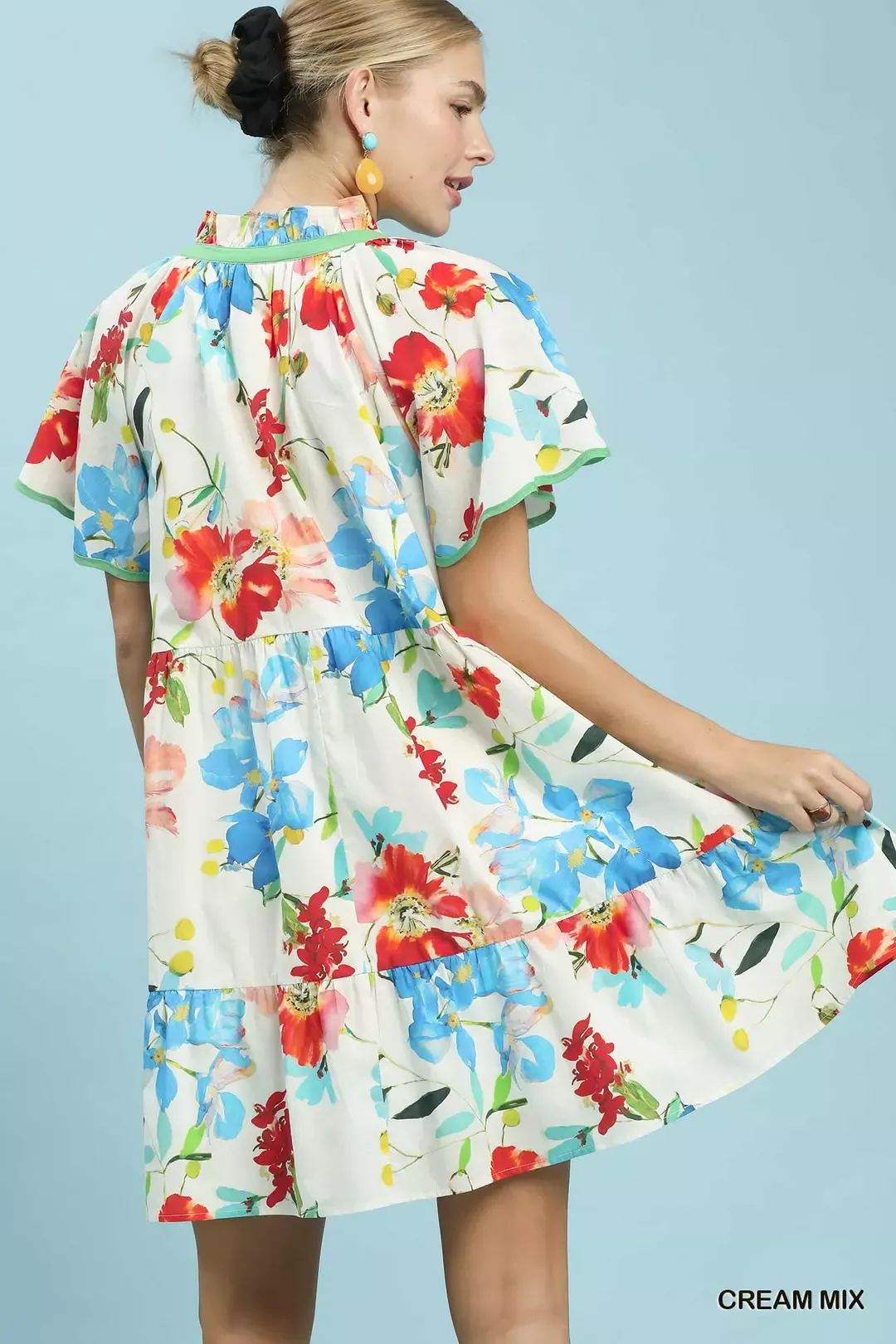 Umgee Watercolor Floral Print Dress with Contrast Trim - Image 3