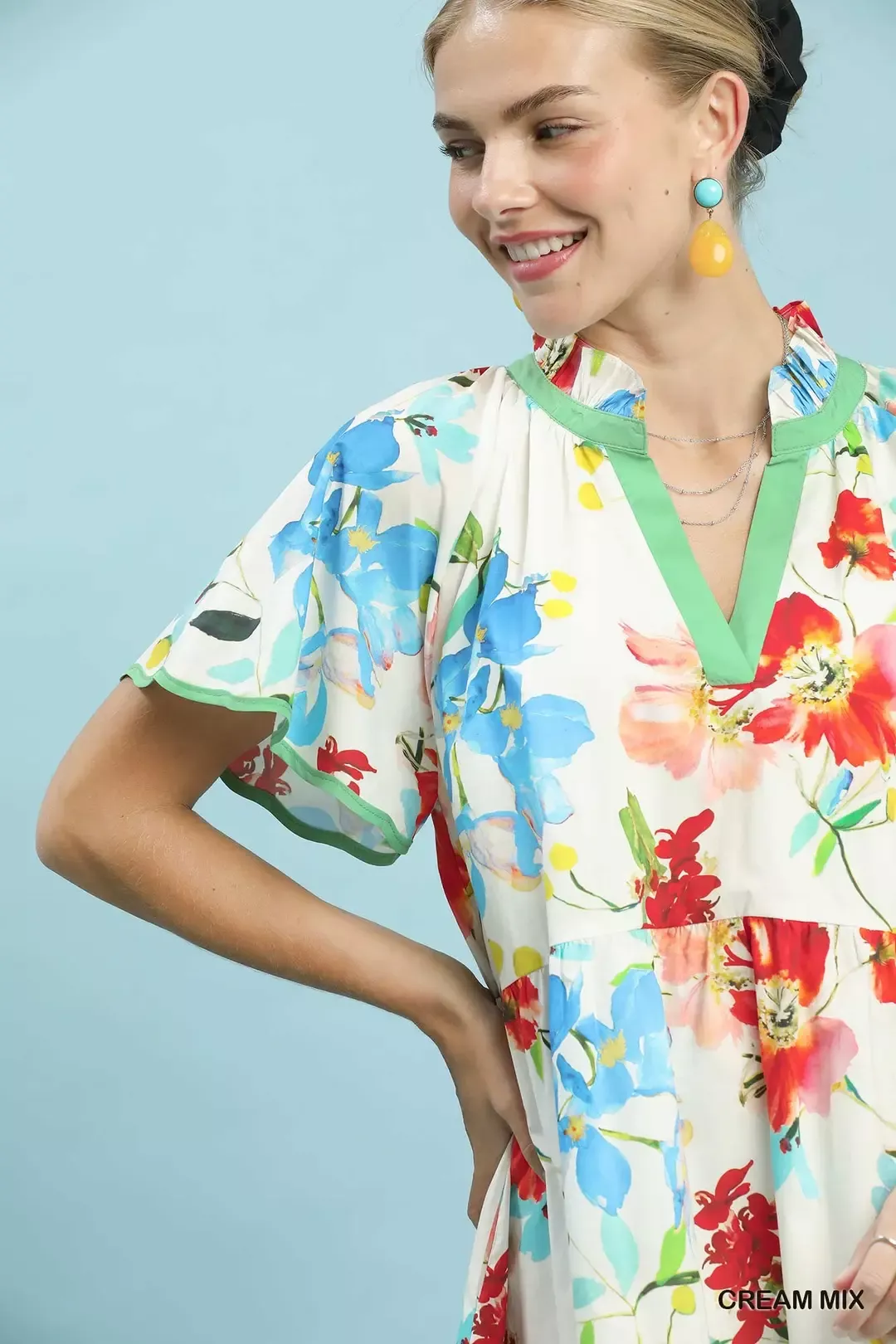 Umgee Watercolor Floral Print Dress with Contrast Trim - Image 5