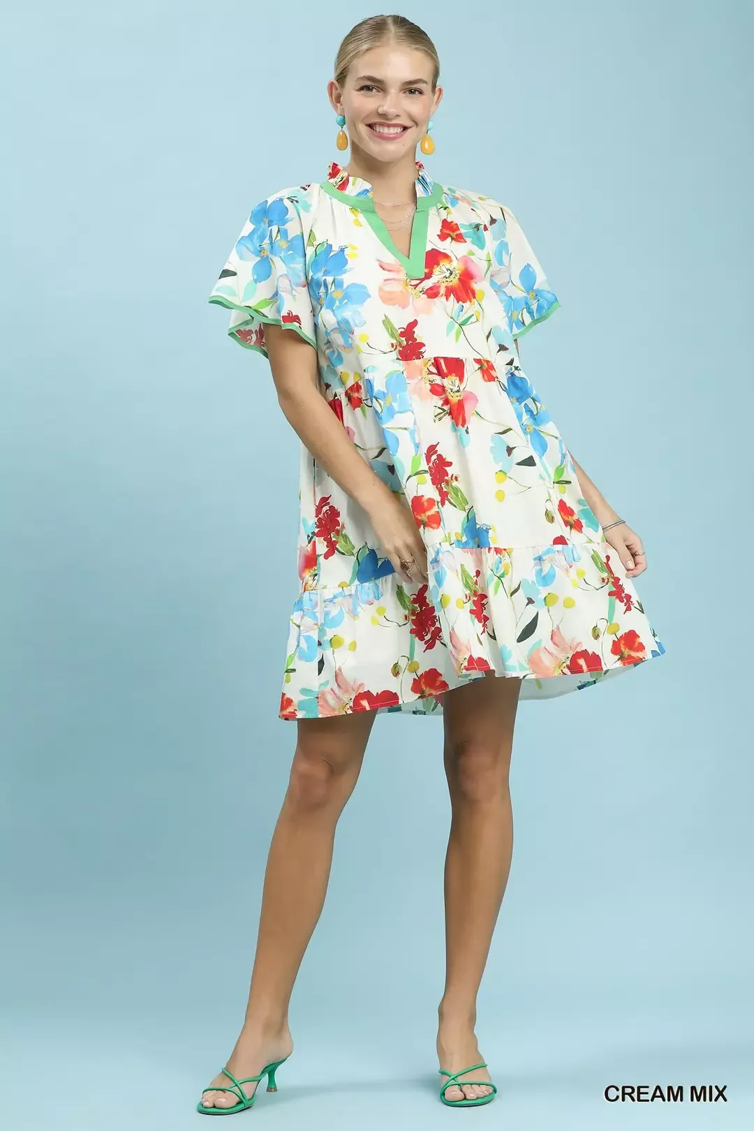 Umgee Watercolor Floral Print Dress with Contrast Trim - Image 6