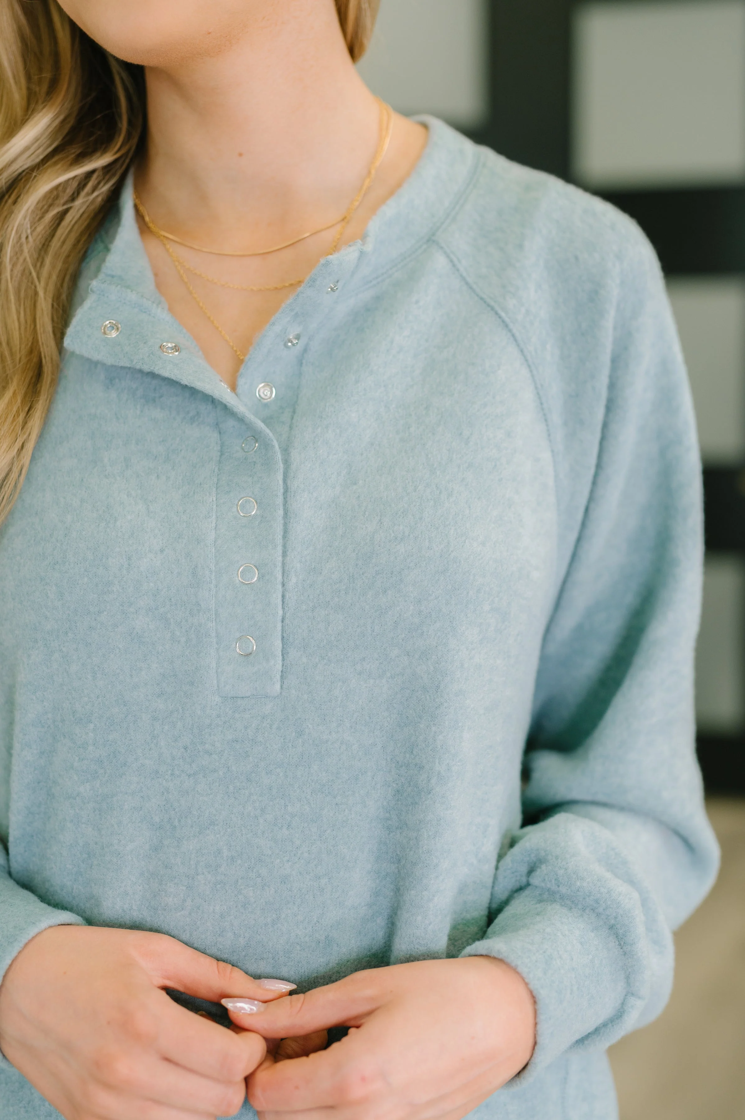 Urban Flux Scooped Hi-Low Long Pullover in Blue Grey - Image 2