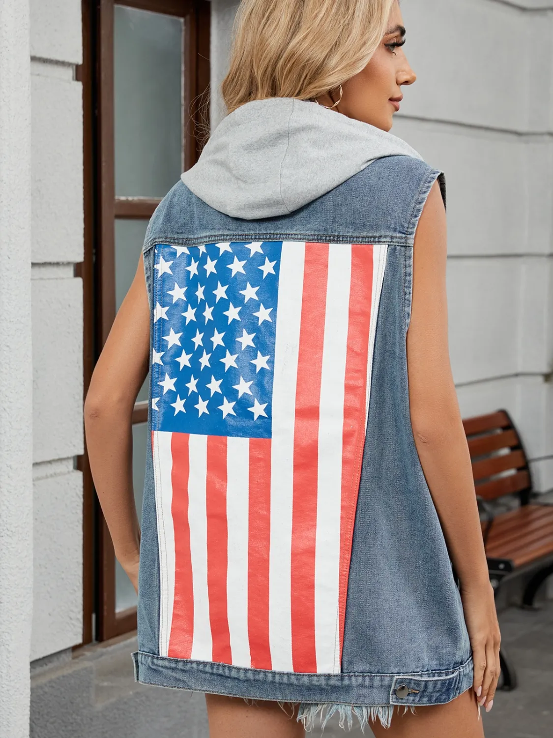US Flag Button Up Denim Jacket - Image 3