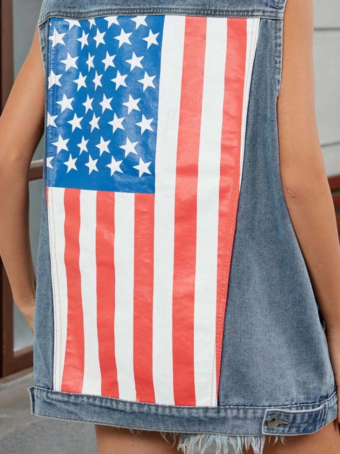 US Flag Button Up Denim Jacket - Image 8